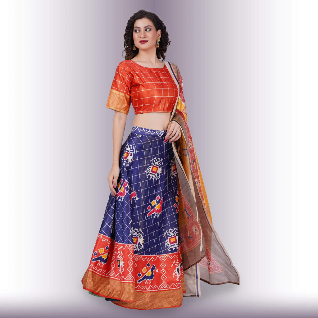 Silk Chania Choli in Combination Prints