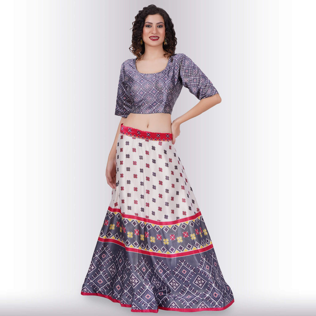 Silk Chania Choli in Combination Prints