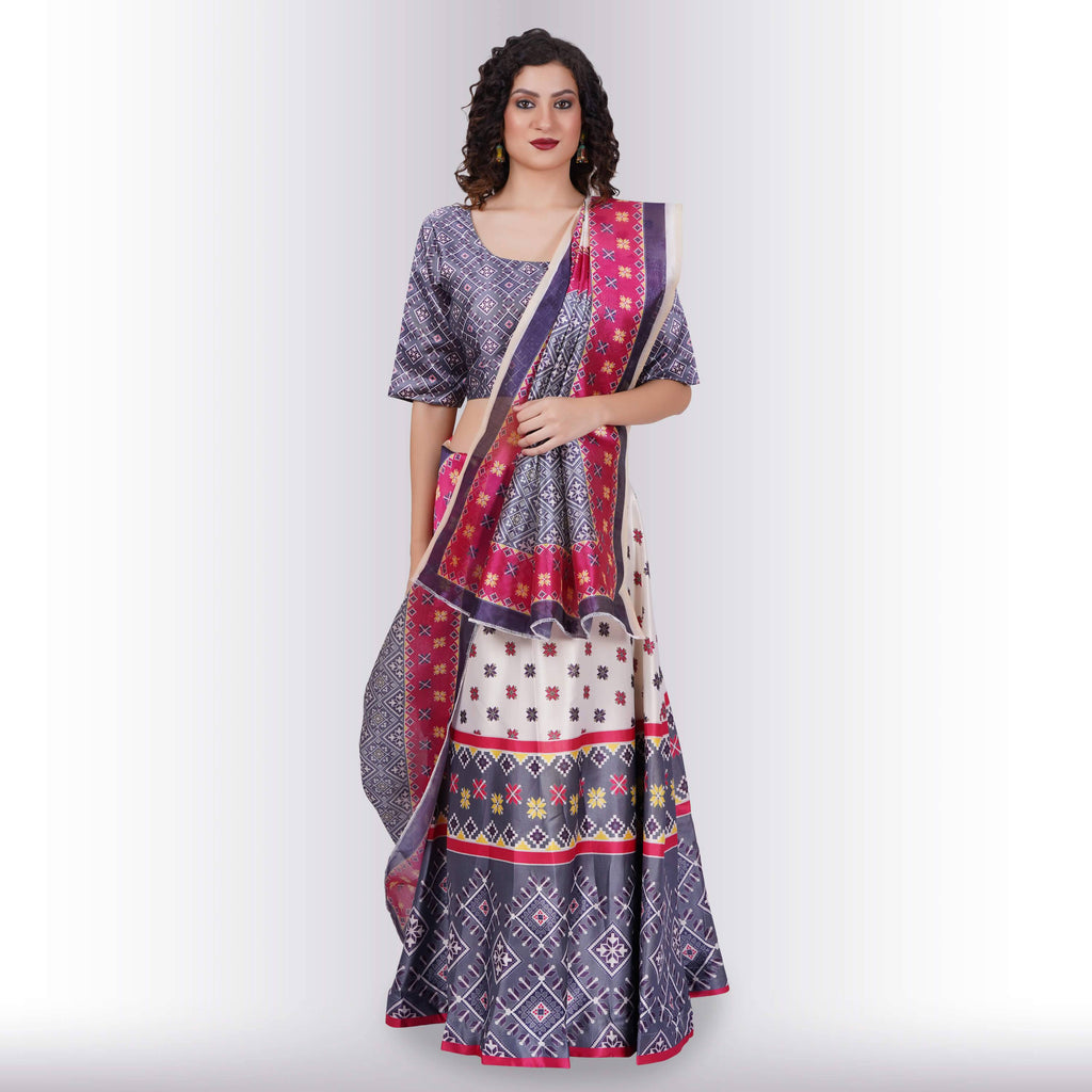Silk Chania Choli in Combination Prints