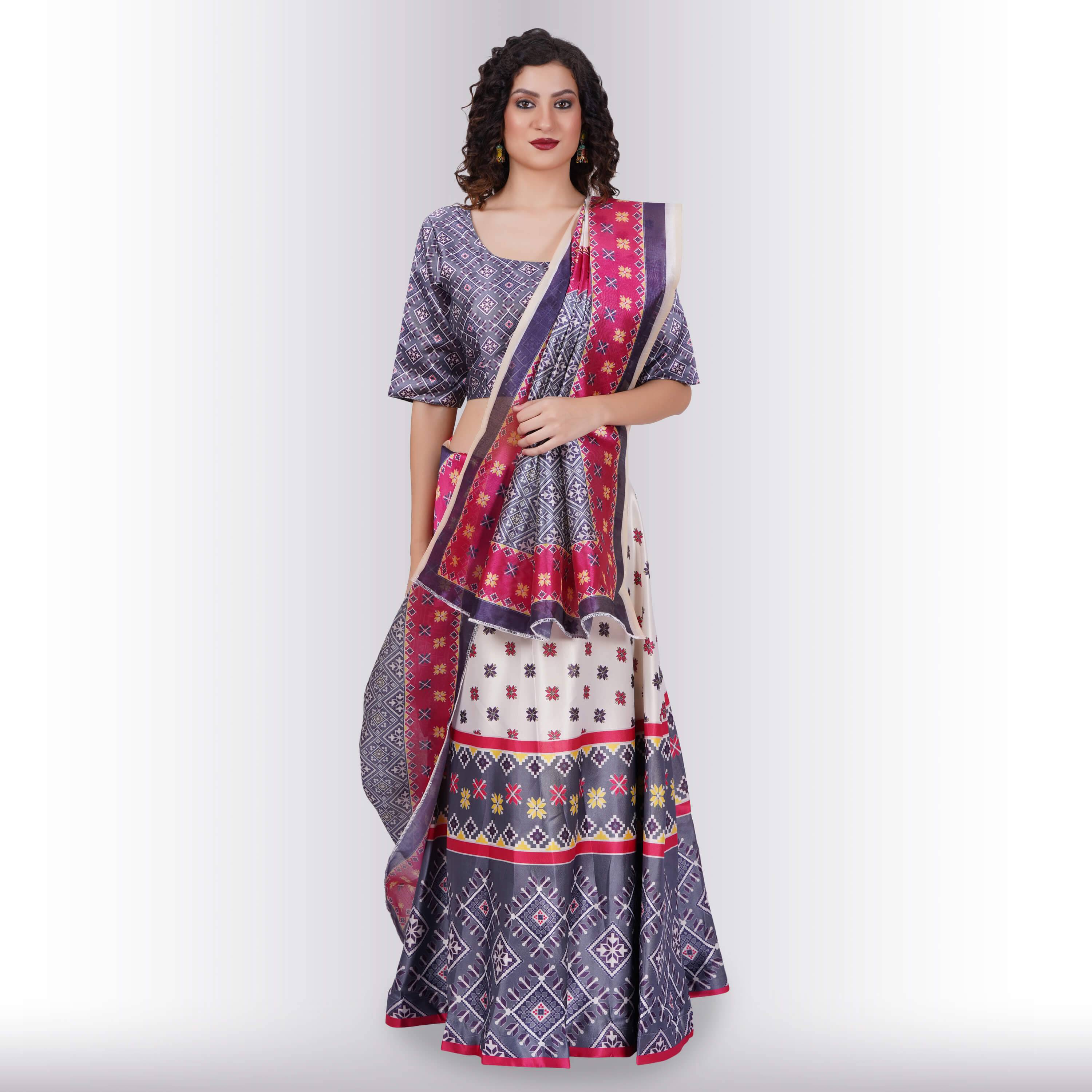 Silk Chania Choli in Combination Prints