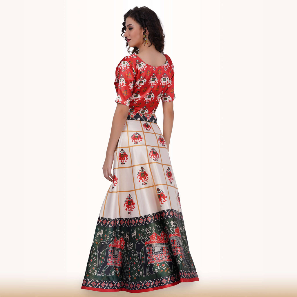 Silk Chania Choli in Combination Prints