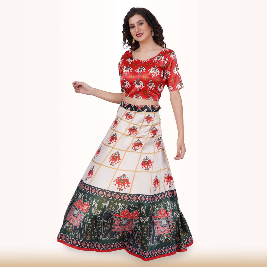 Silk Chania Choli in Combination Prints