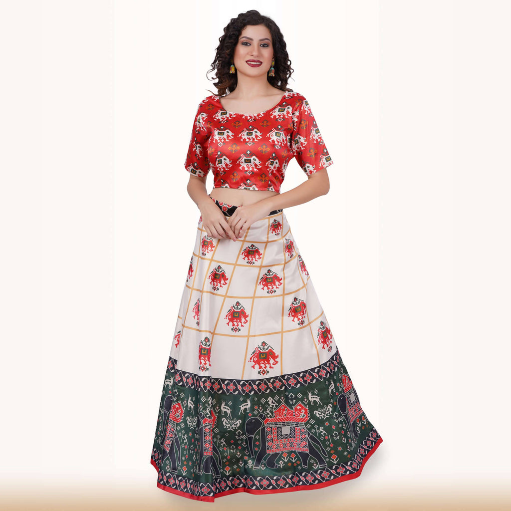Silk Chania Choli in Combination Prints