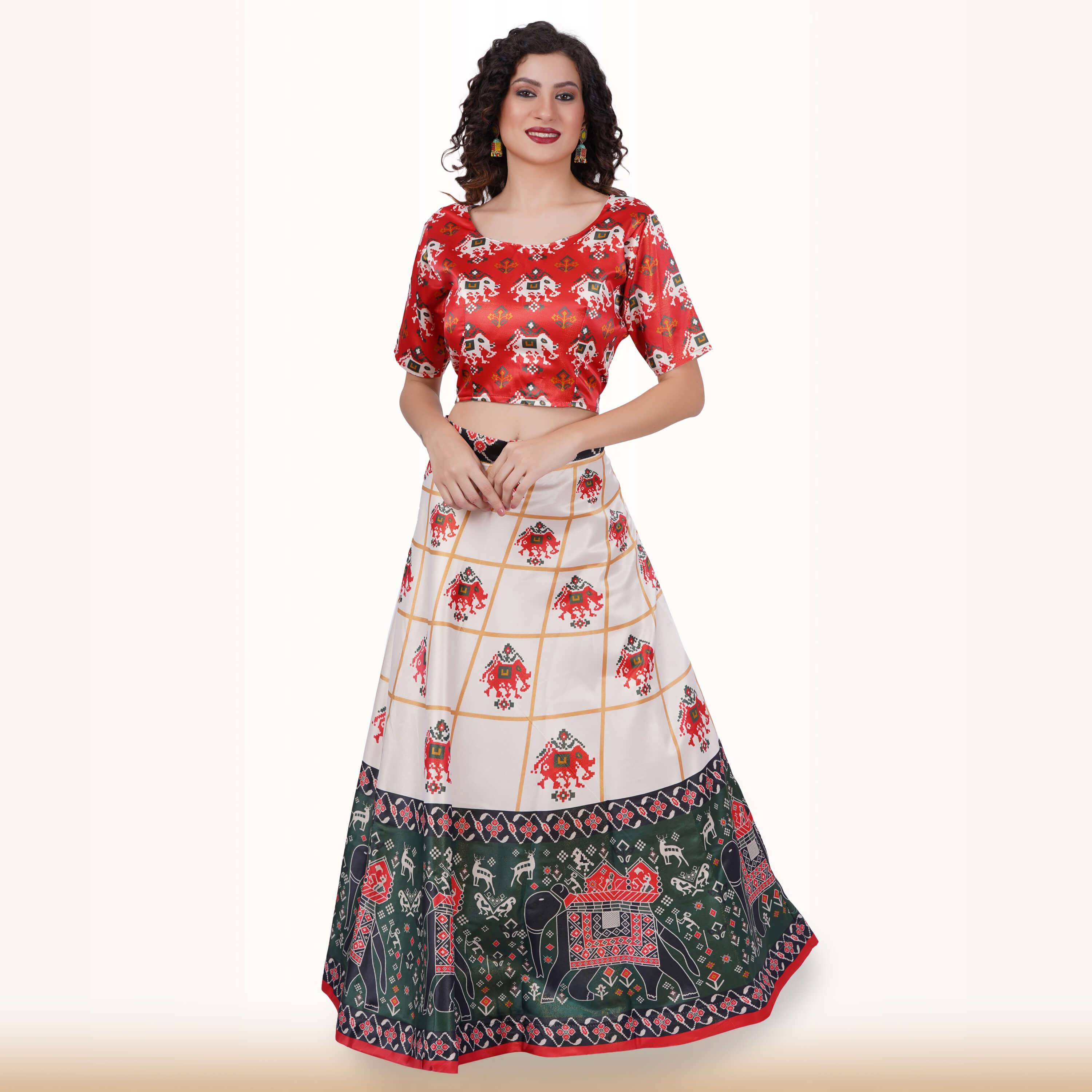 Silk Chania Choli in Combination Prints