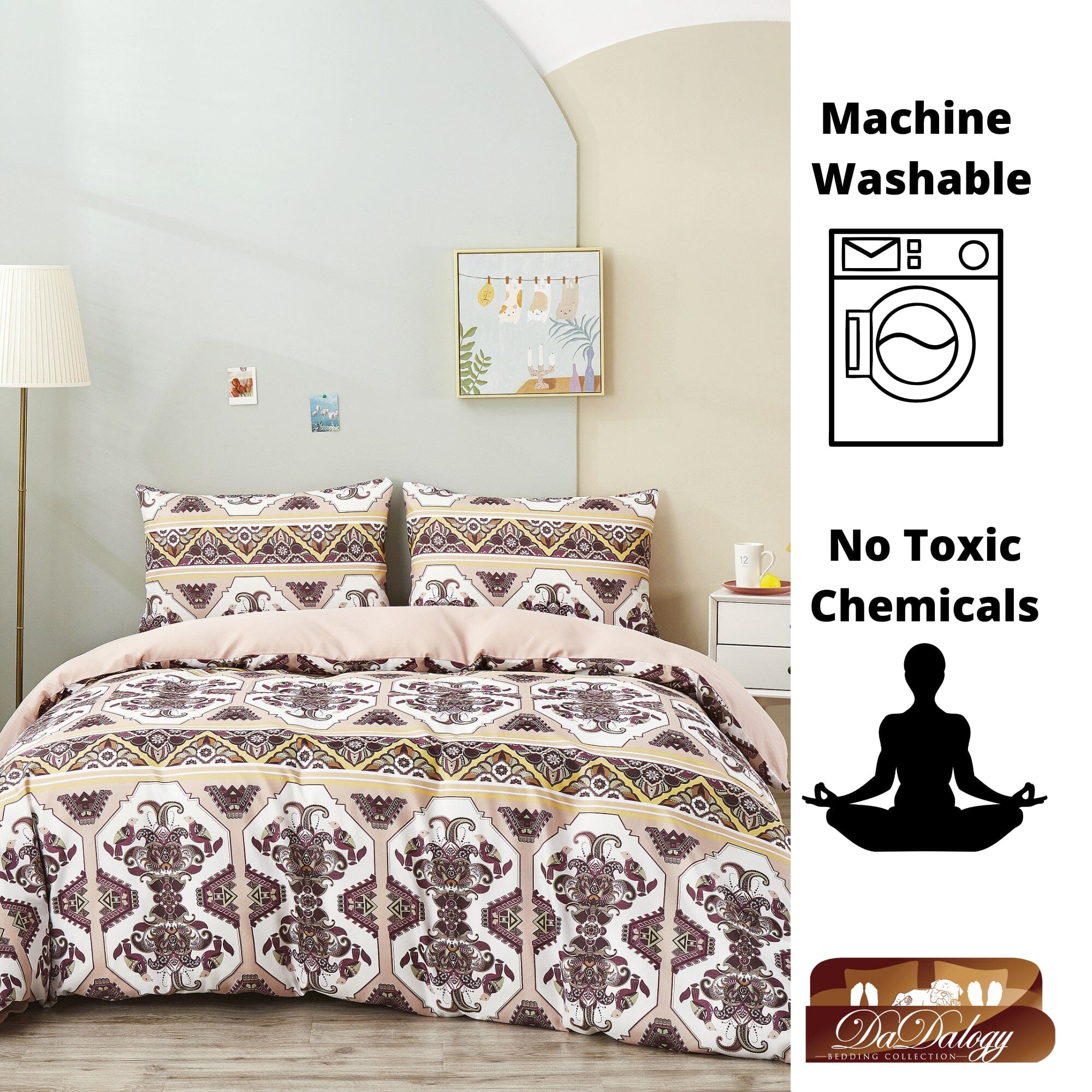 DaDa Bedding Majestic Oriental Kilim Duvet Cover - w/ Pillow Cases Royal Persian Traditional Design Intricate Ornate Ornament Print