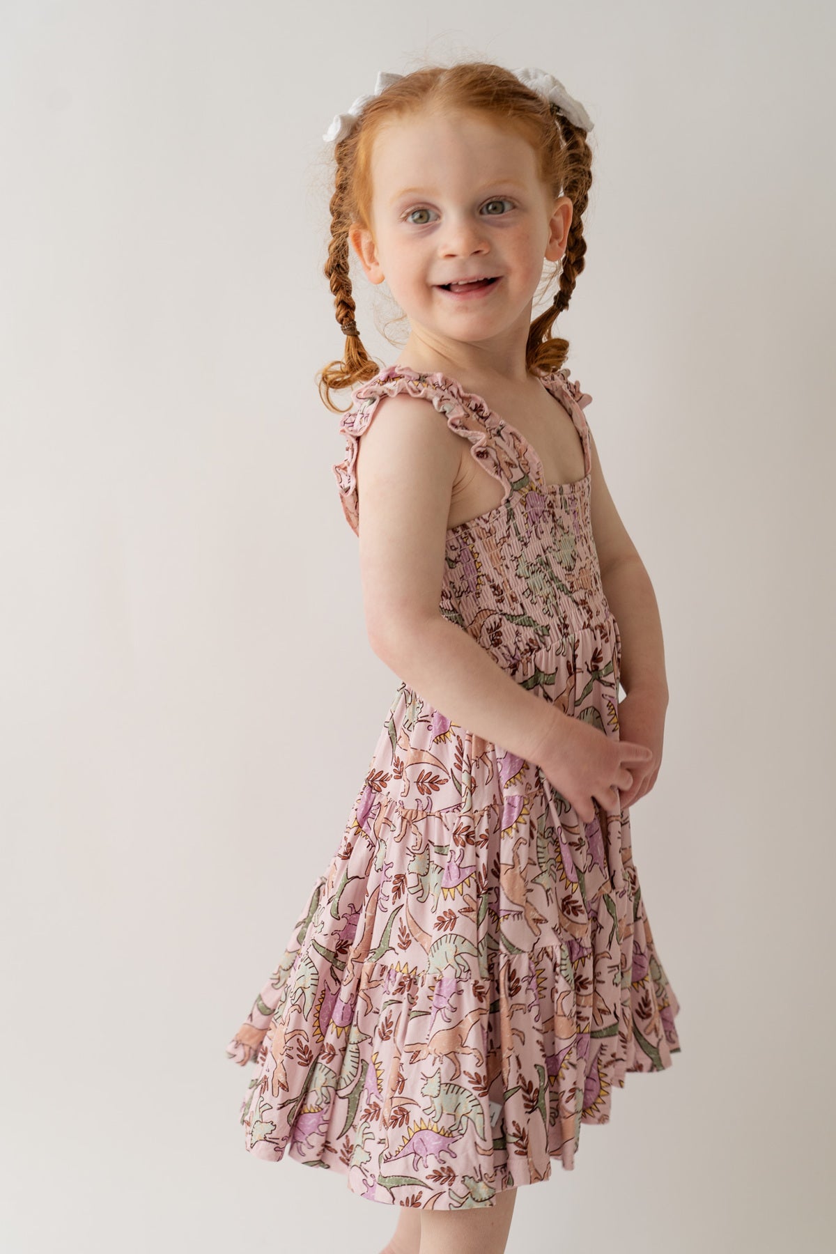 Pink Dino Shirred Dress