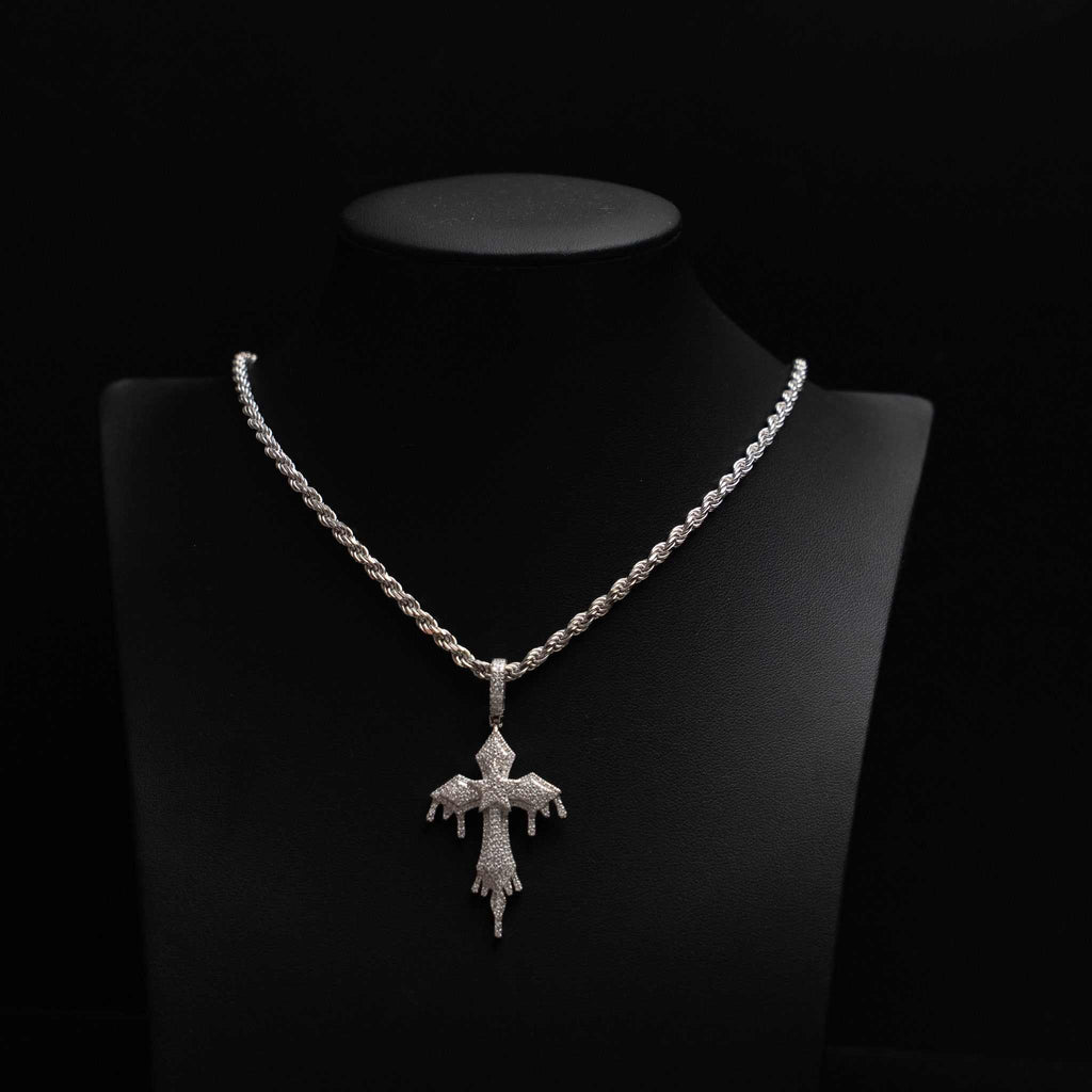 Moissanite Drip Cross 925 Sterling Silver Pendant