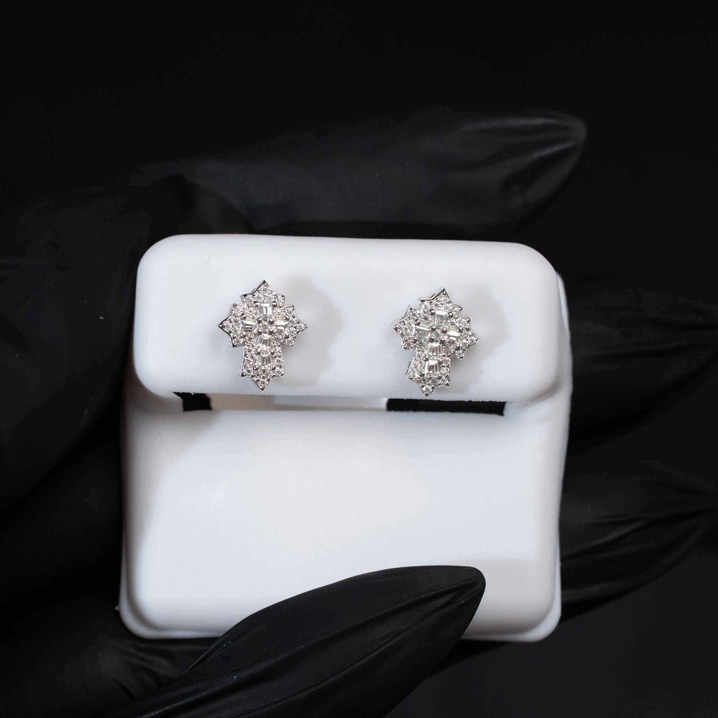 Moissanite Cross Stud Earrings 925 Sterling Silver Screw Back