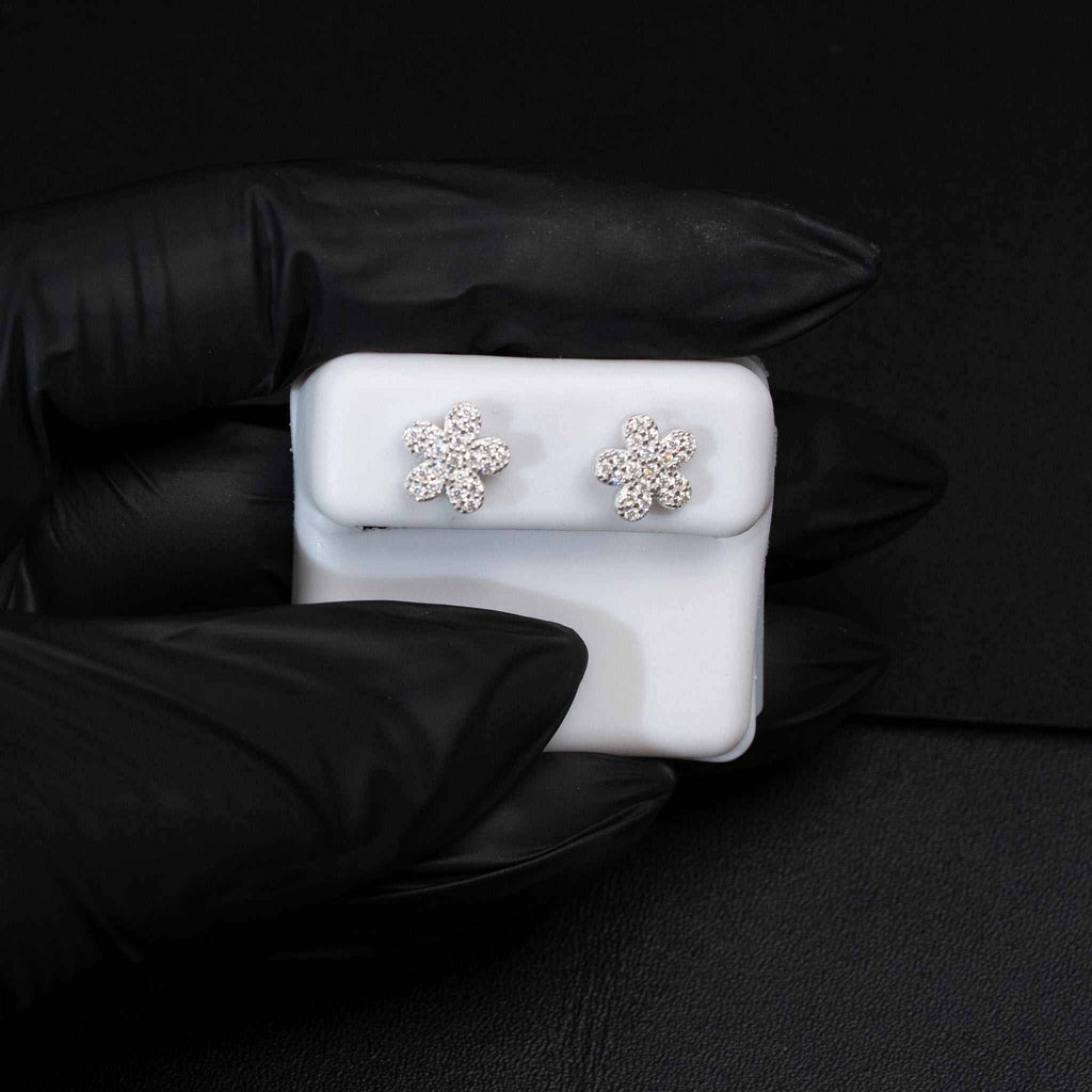 Moissanite Flower Stud Earrings 925 Sterling Silver Screw Back
