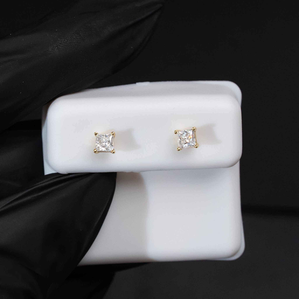 Moissanite 0.35 TCW Princess Cut Square Stud Earrings 925 Sterling Silver Screw Back