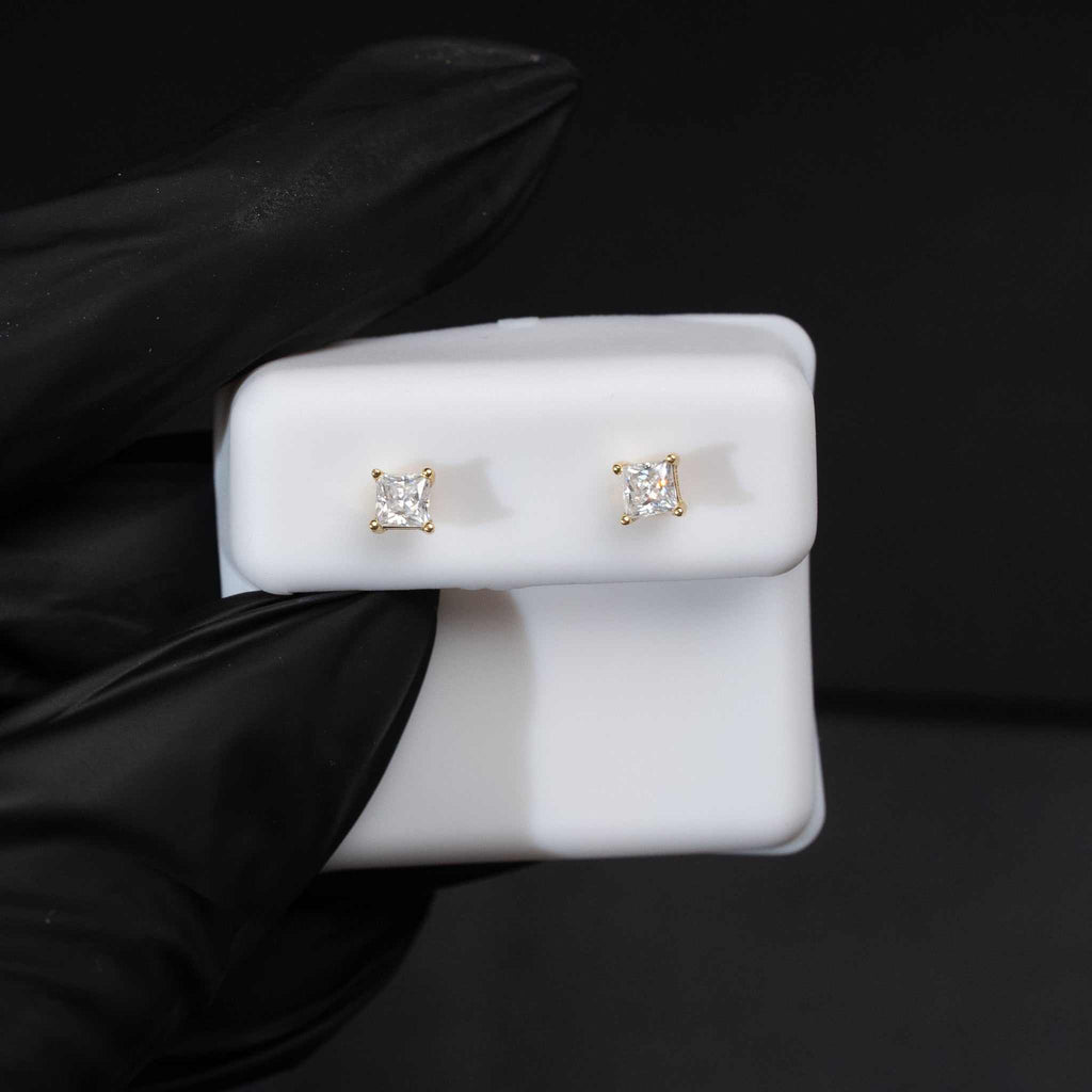 Moissanite 0.35 TCW Princess Cut Square Stud Earrings 925 Sterling Silver Screw Back