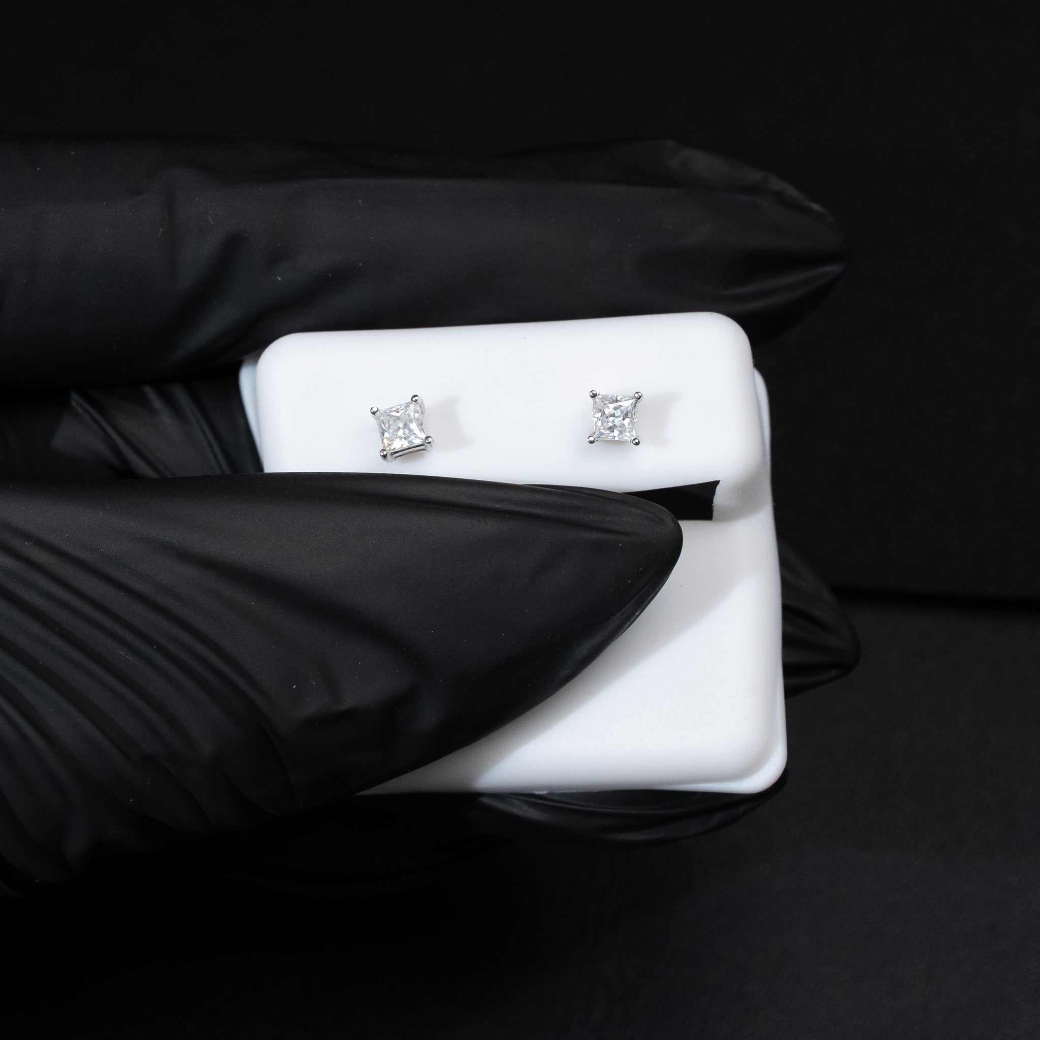 Moissanite 0.35 TCW Princess Cut Square Stud Earrings 925 Sterling Silver Screw Back