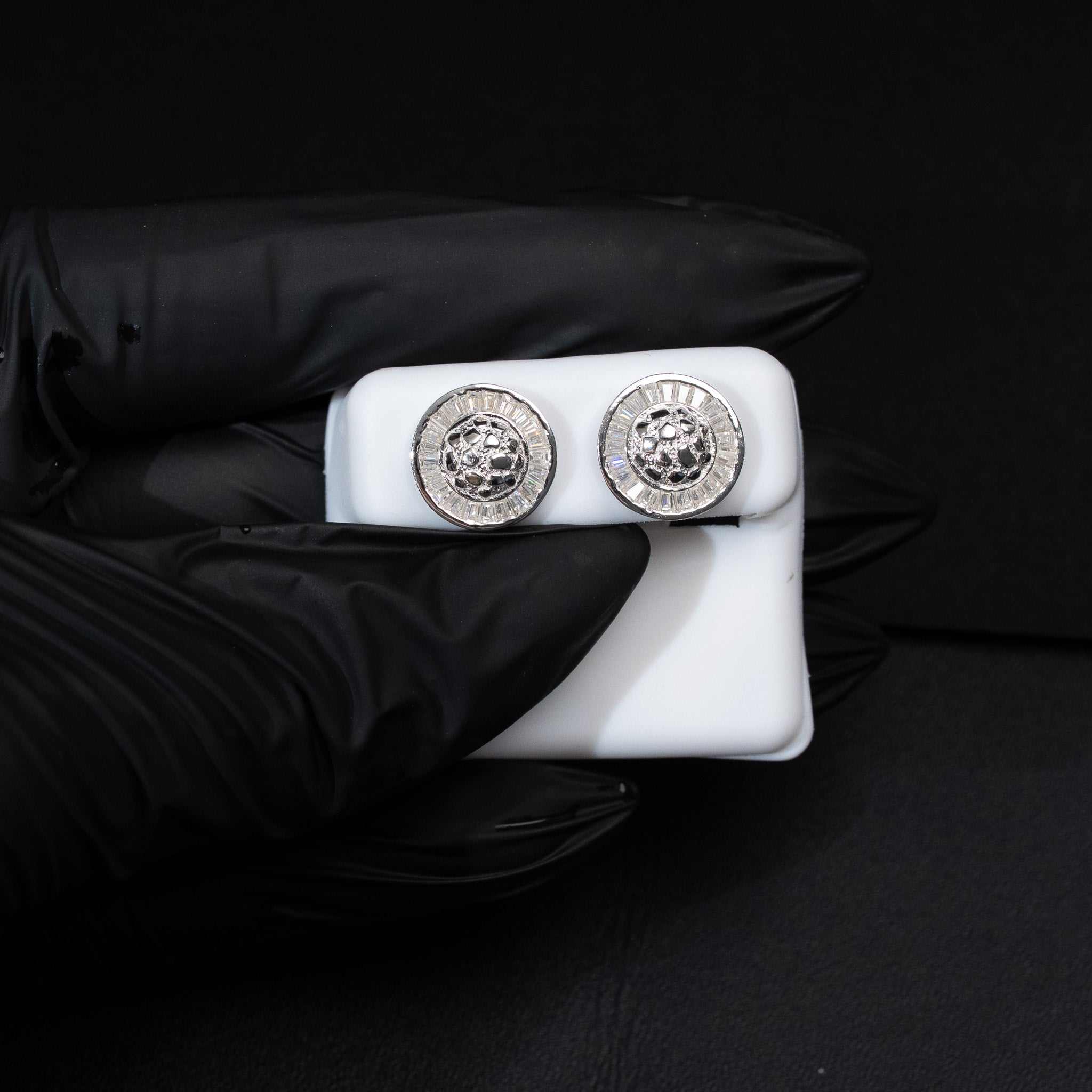 Moissanite Baguette Nugget Saturn Round Stud Earrings 925 Sterling Silver Screw Back