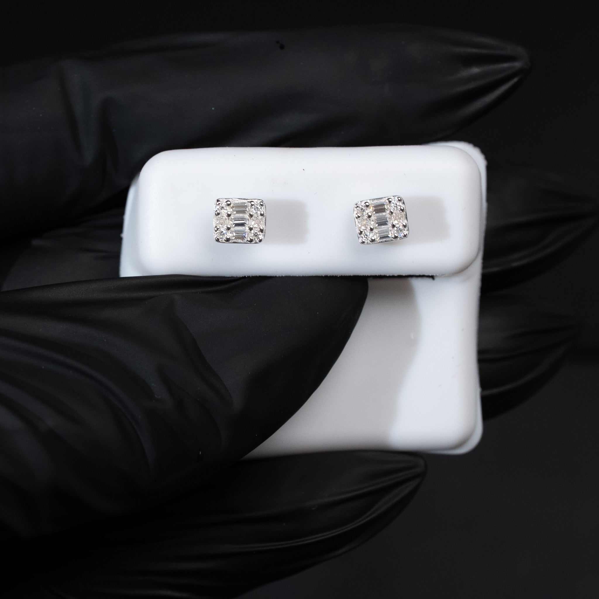 Moissanite Baguette Square Stud Earrings 925 Sterling Silver Screw Back