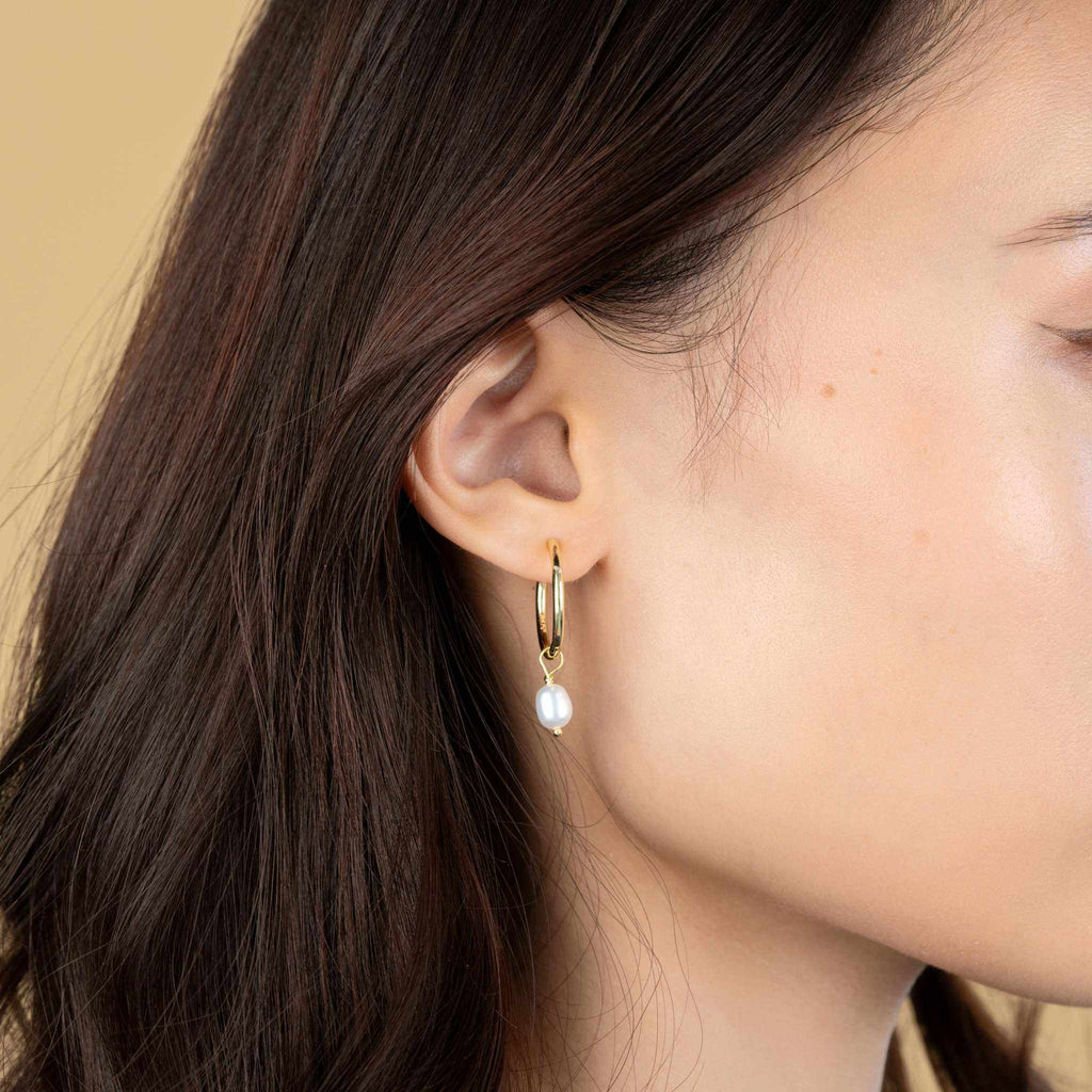 Pearl Huggie Hoops