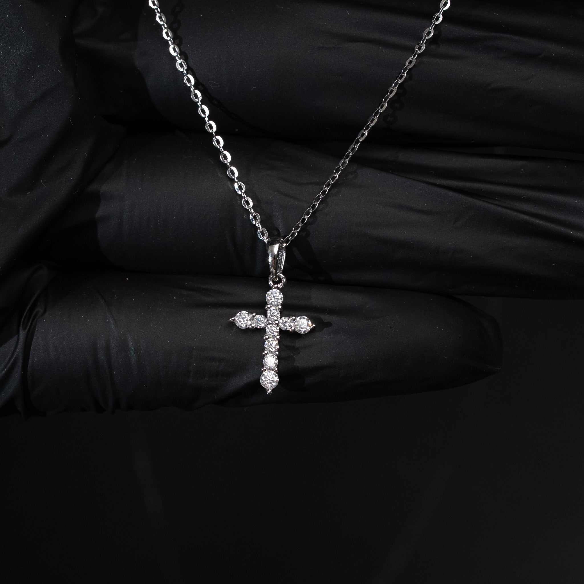 Moissanite Small Cross Tennis Necklace – 925 Sterling Silver