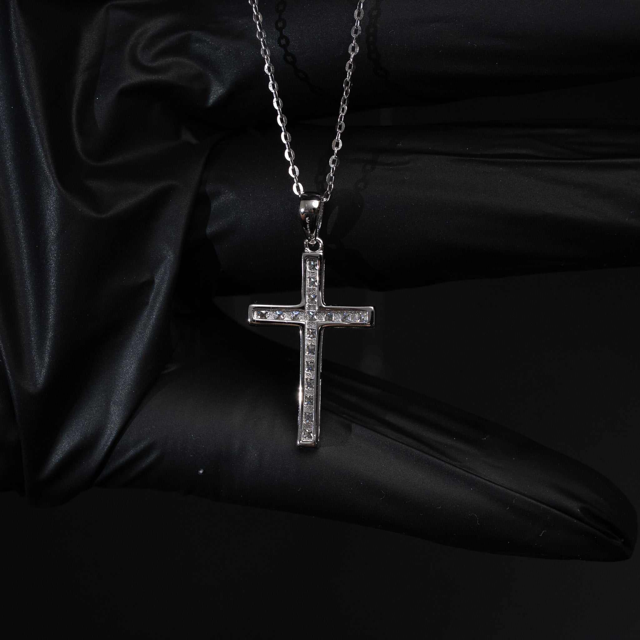 Moissanite Cross Princess Cut Necklace for Women – 925 Sterling Silver