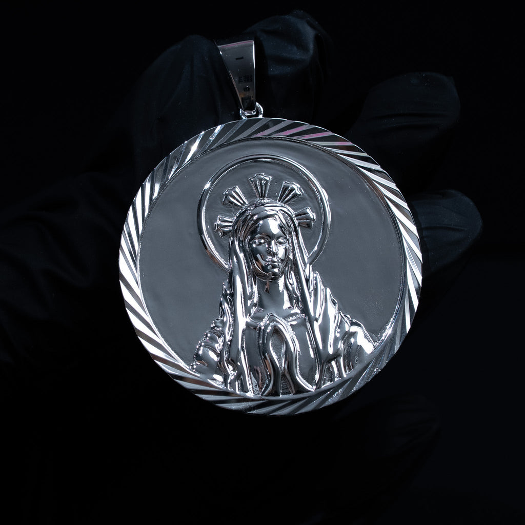Virgin Mary Medallion Pendant Real 925 Sterling Silver Rhodium/14K Gold Plated