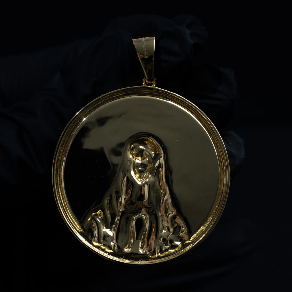 Virgin Mary Medallion Pendant Real 925 Sterling Silver Rhodium/14K Gold Plated