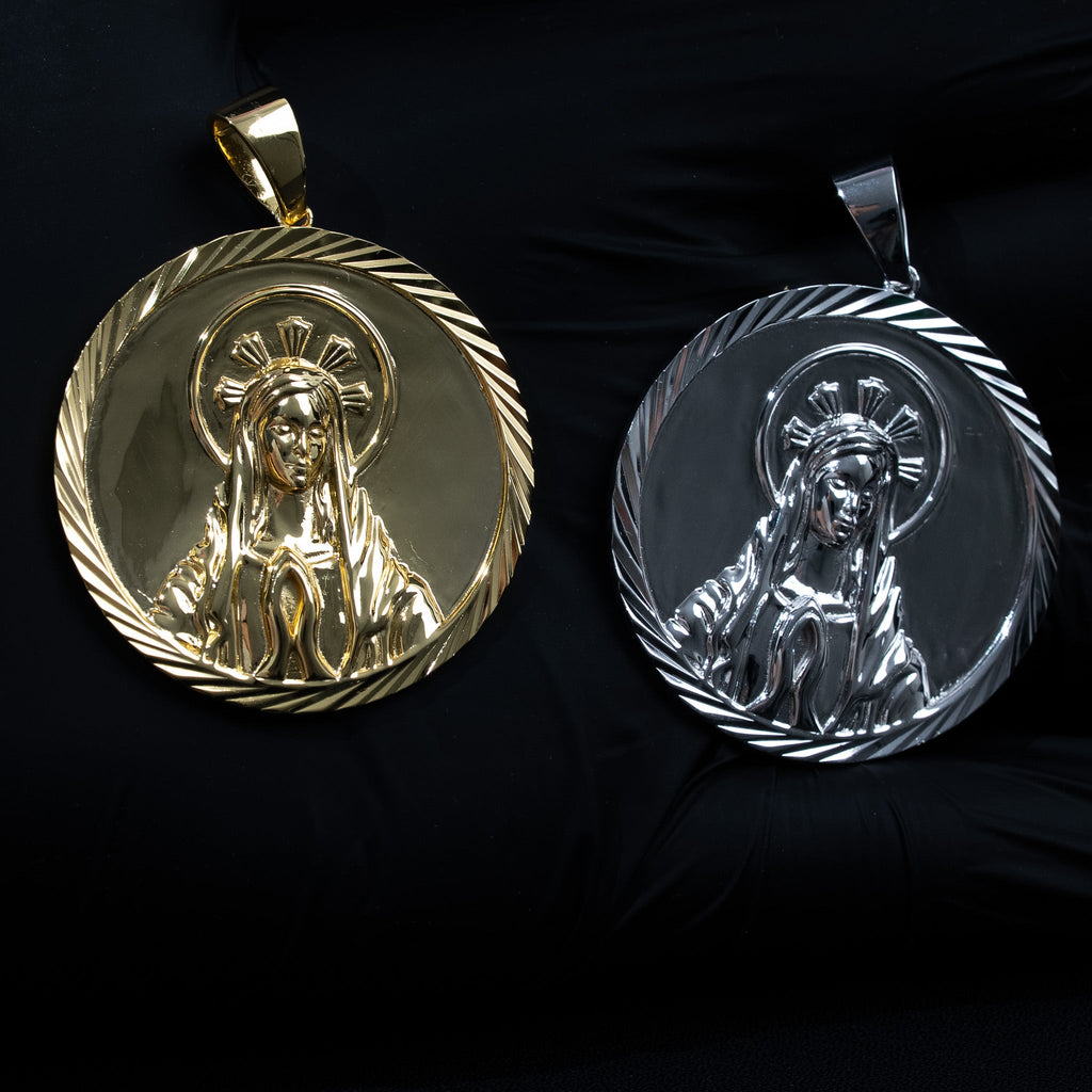 Virgin Mary Medallion Pendant Real 925 Sterling Silver Rhodium/14K Gold Plated