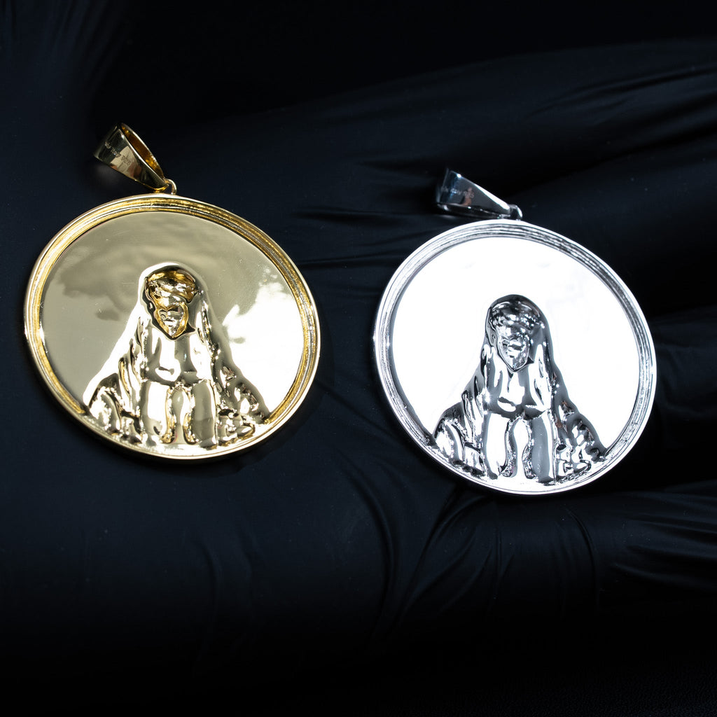 Virgin Mary Medallion Pendant Real 925 Sterling Silver Rhodium/14K Gold Plated