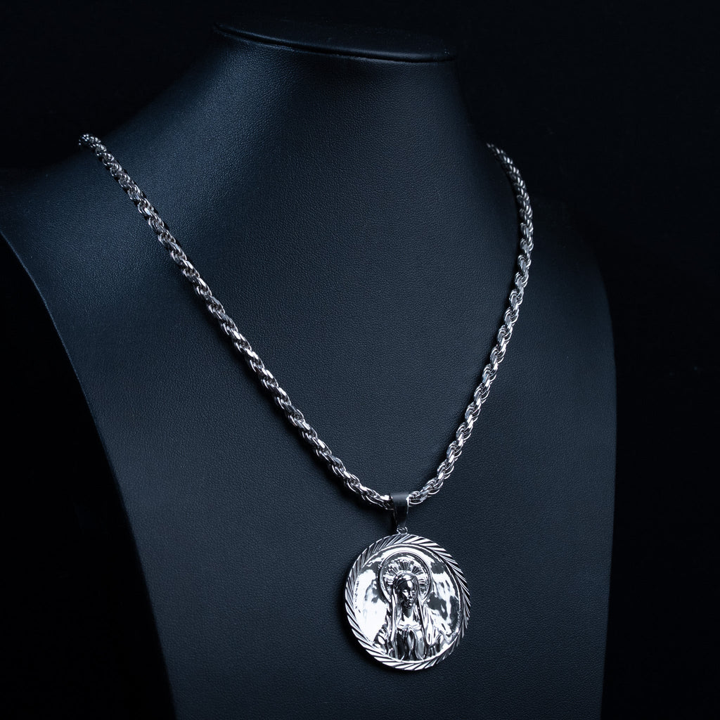 Virgin Mary Medallion Pendant Real 925 Sterling Silver Rhodium/14K Gold Plated