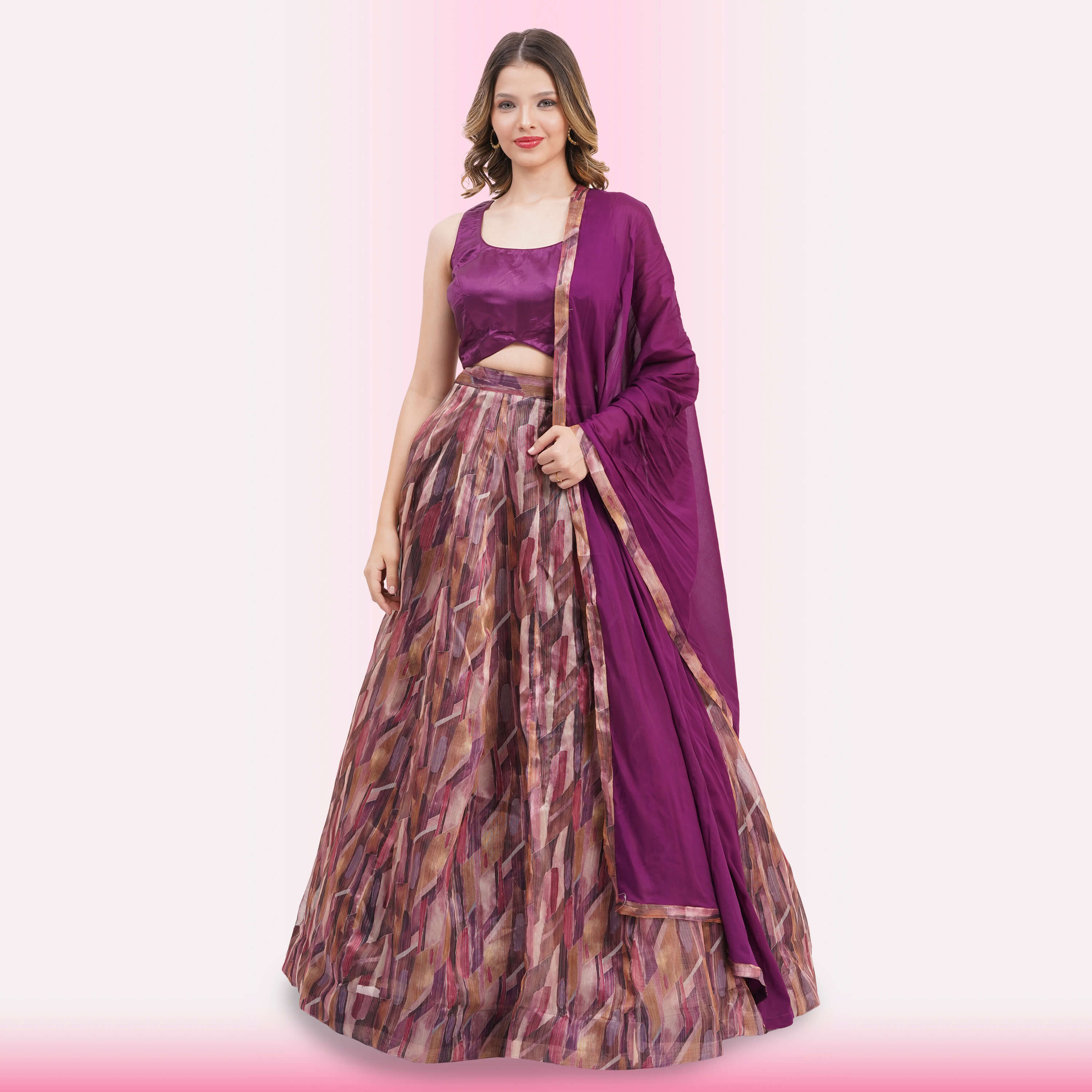 Multi-Color brushstroke Print Lehenga Choli Set