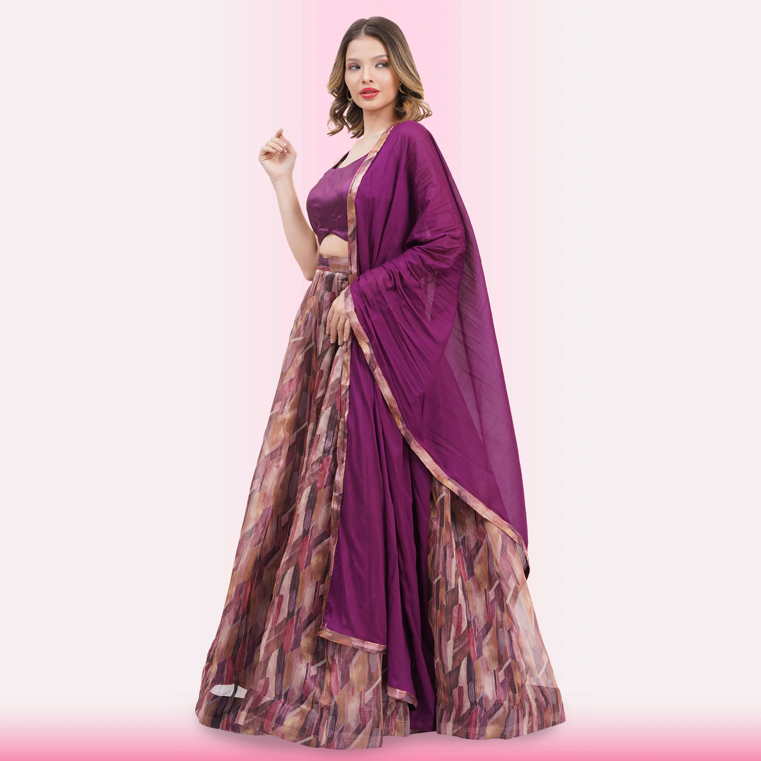 Multi-Color brushstroke Print Lehenga Choli Set