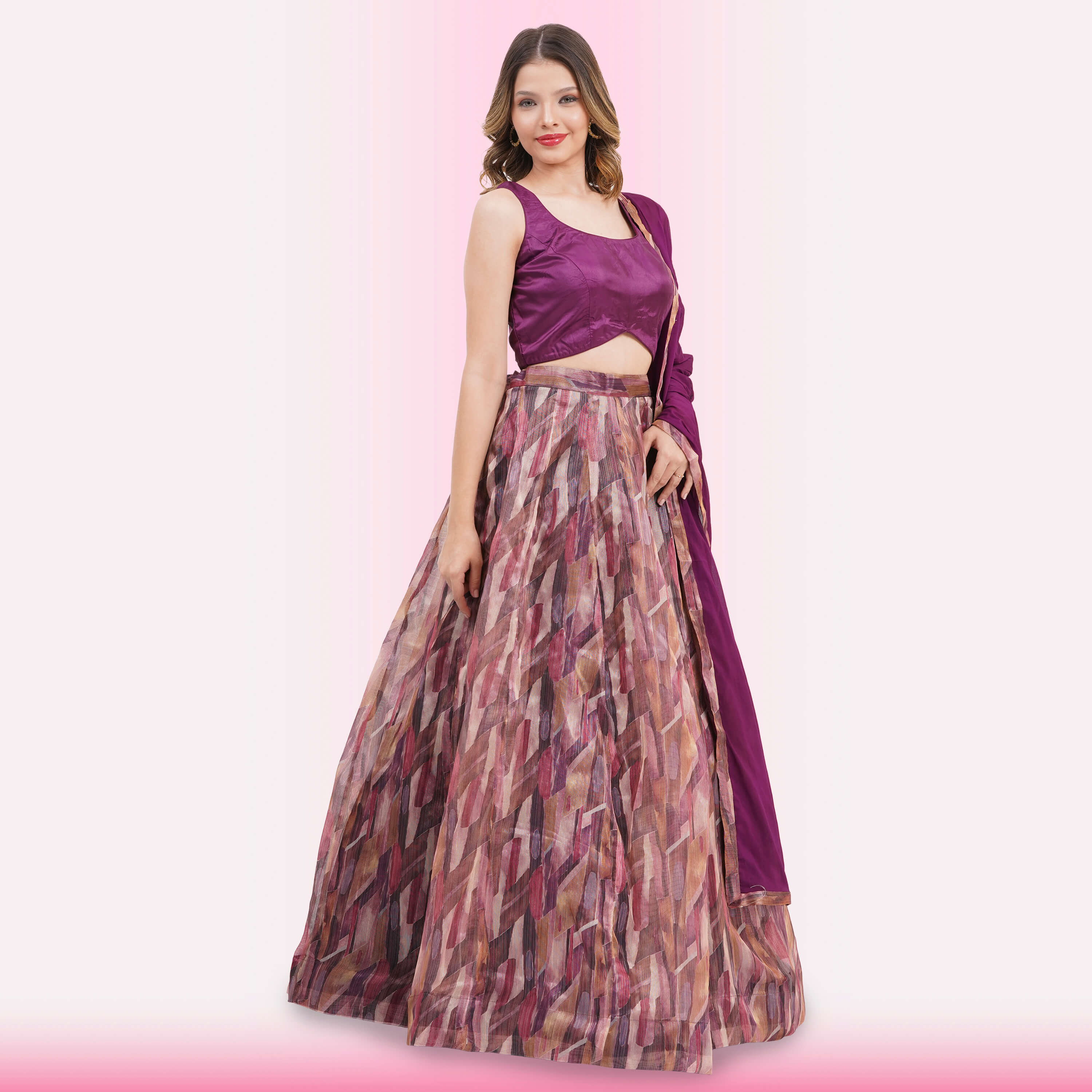 Multi-Color brushstroke Print Lehenga Choli Set