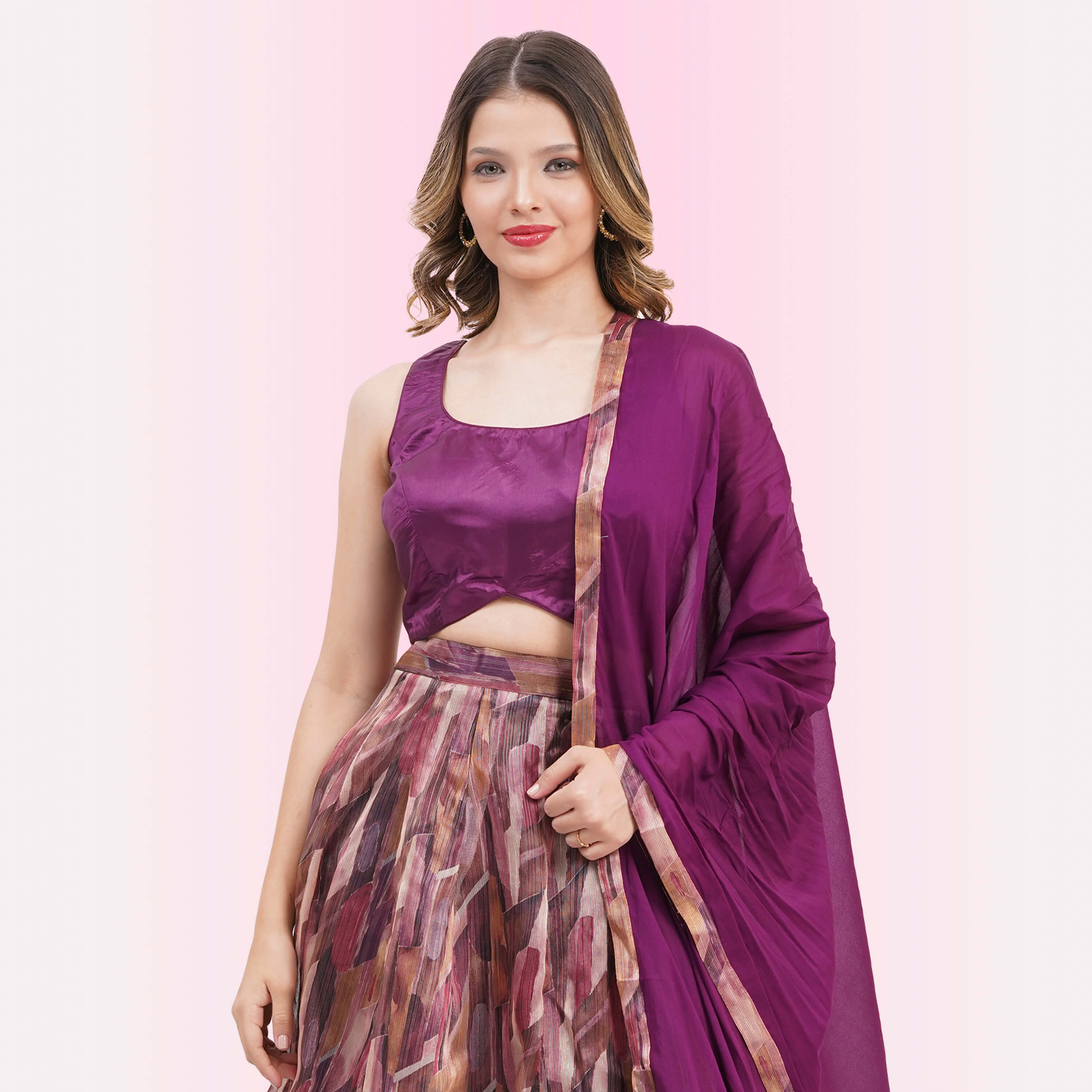 Multi-Color brushstroke Print Lehenga Choli Set