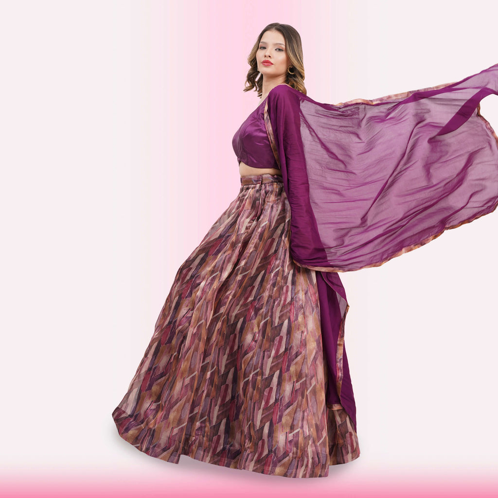 Multi-Color brushstroke Print Lehenga Choli Set