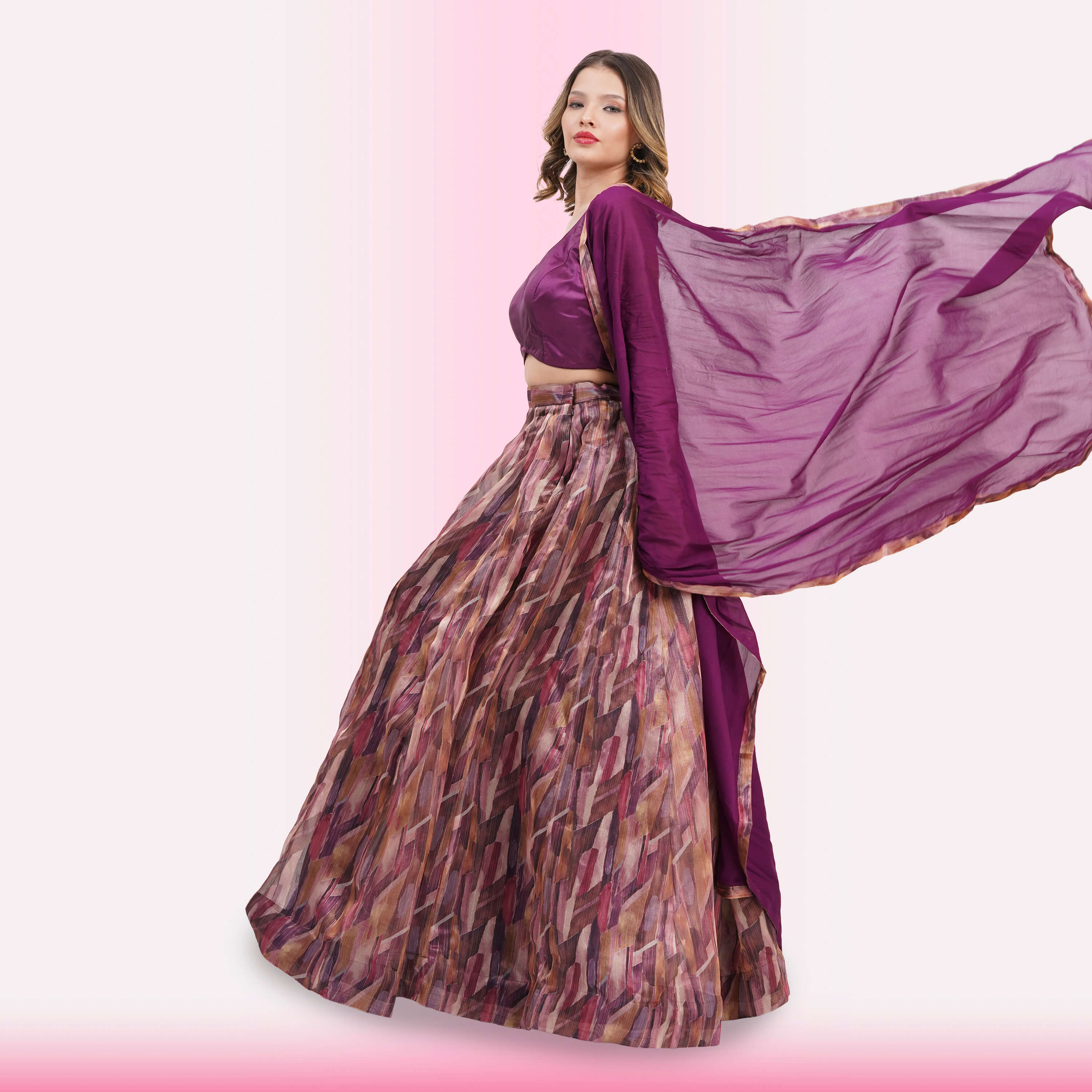 Multi-Color brushstroke Print Lehenga Choli Set