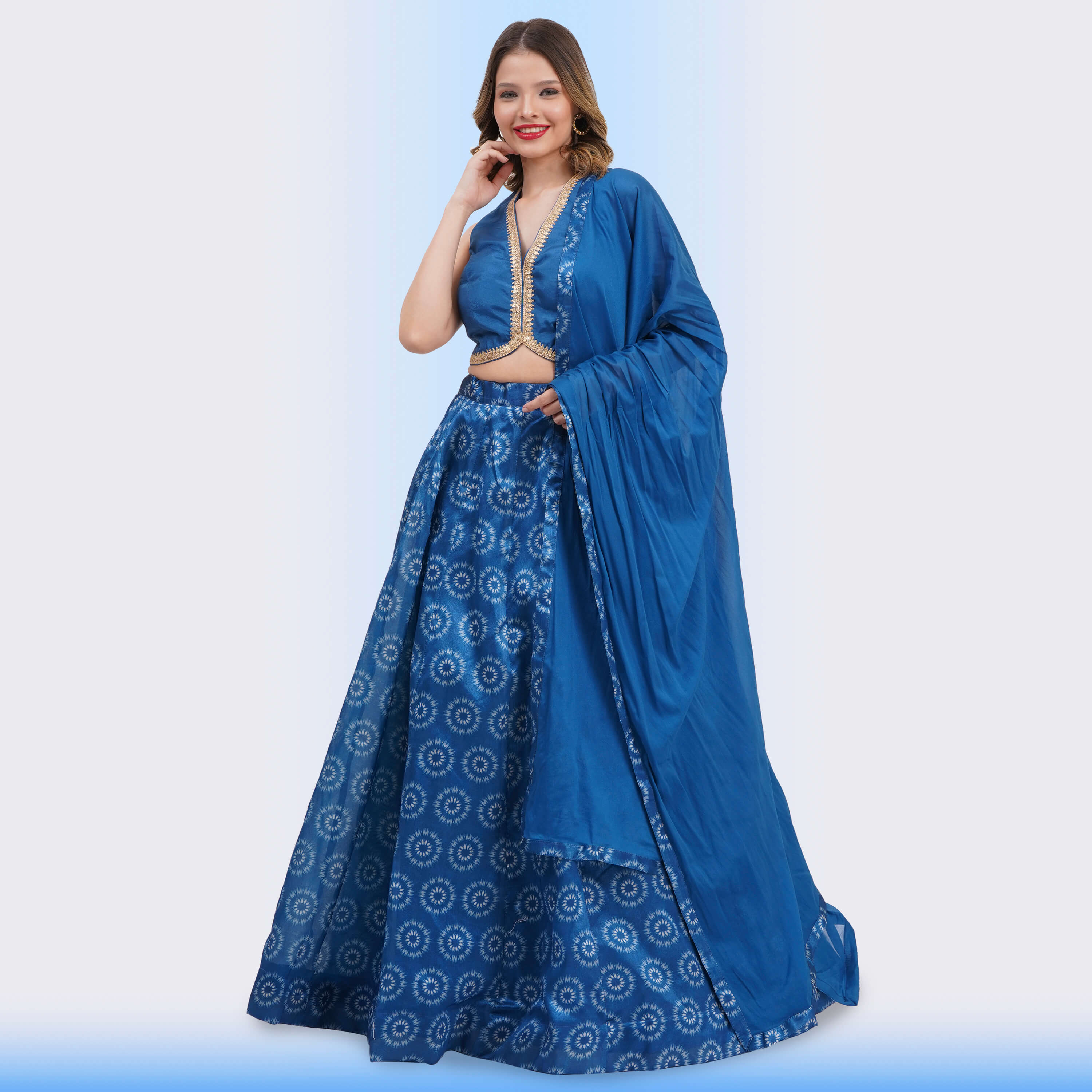 Sapphire Blue Medallion Print Lehenga Choli Set