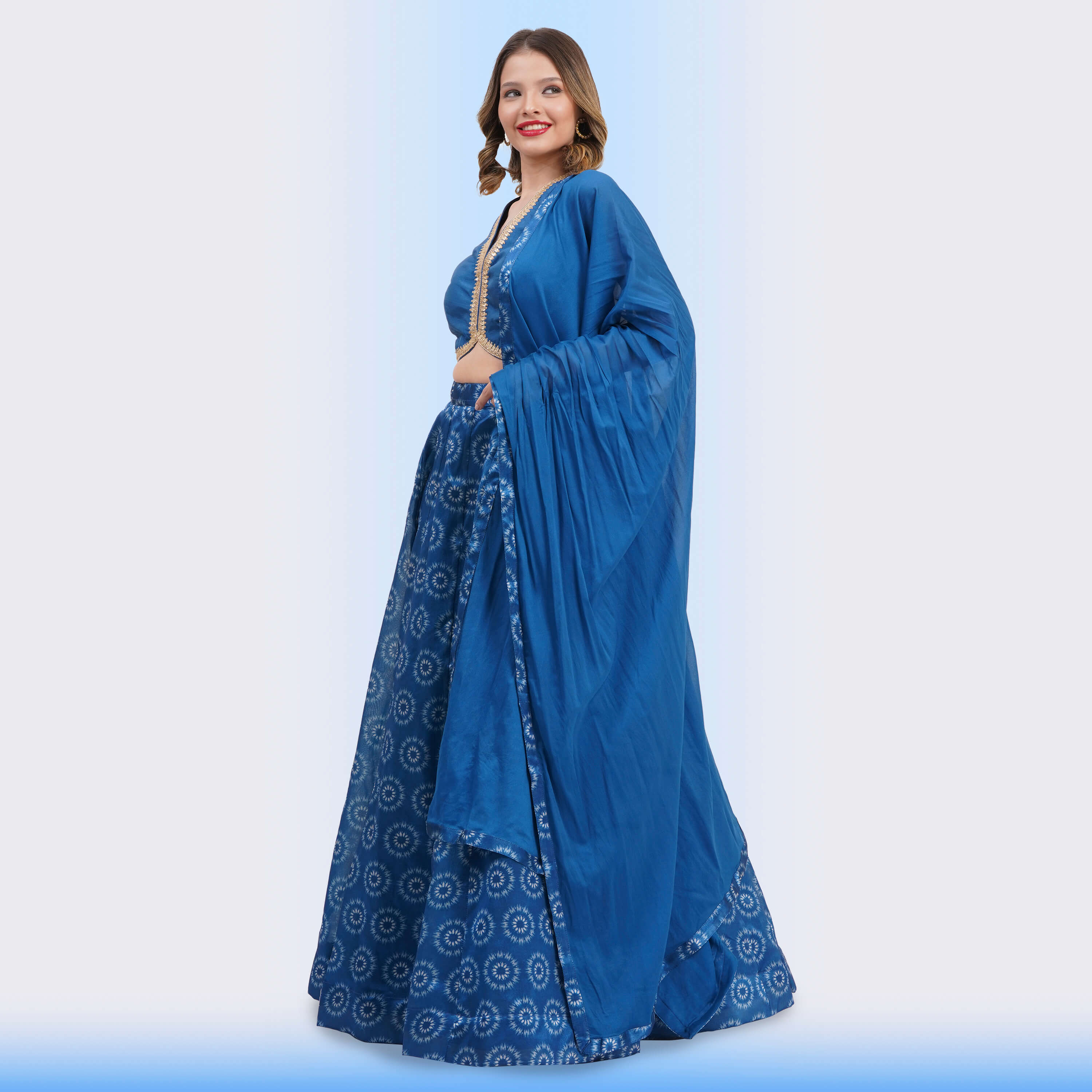 Sapphire Blue Medallion Print Lehenga Choli Set