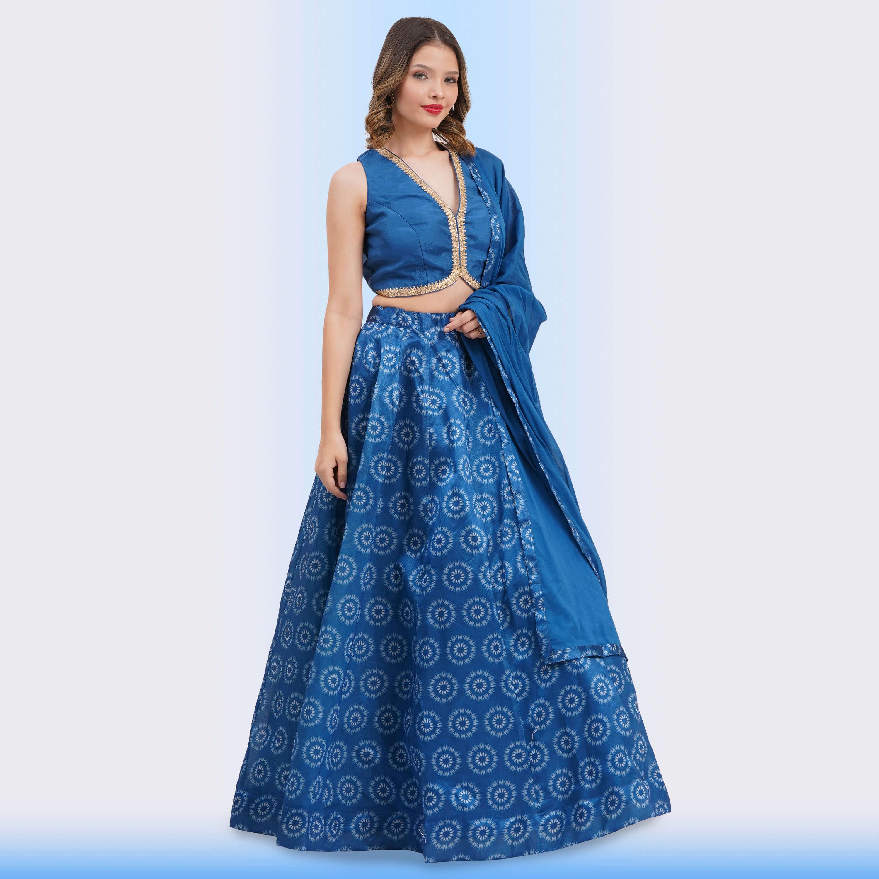 Sapphire Blue Medallion Print Lehenga Choli Set