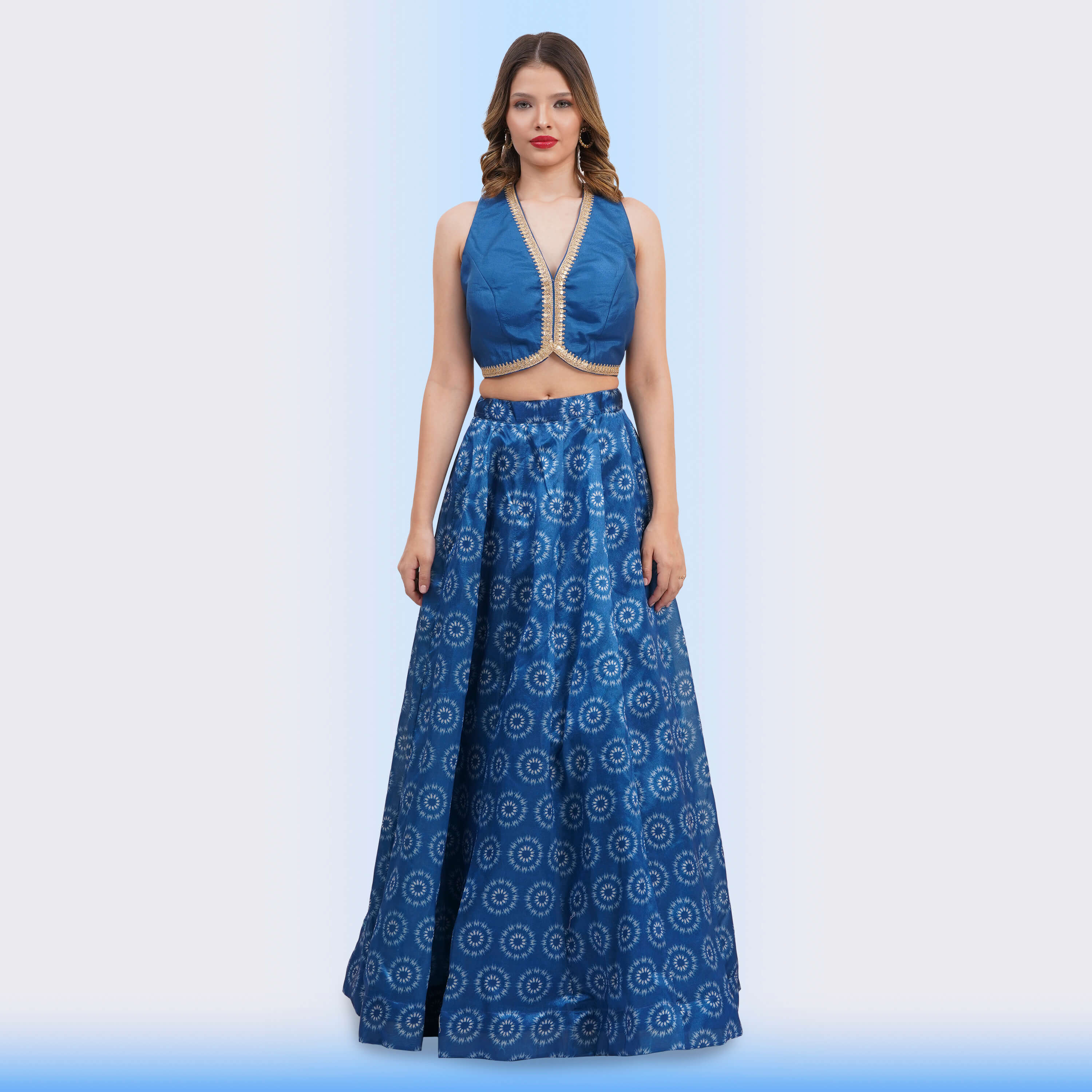 Sapphire Blue Medallion Print Lehenga Choli Set