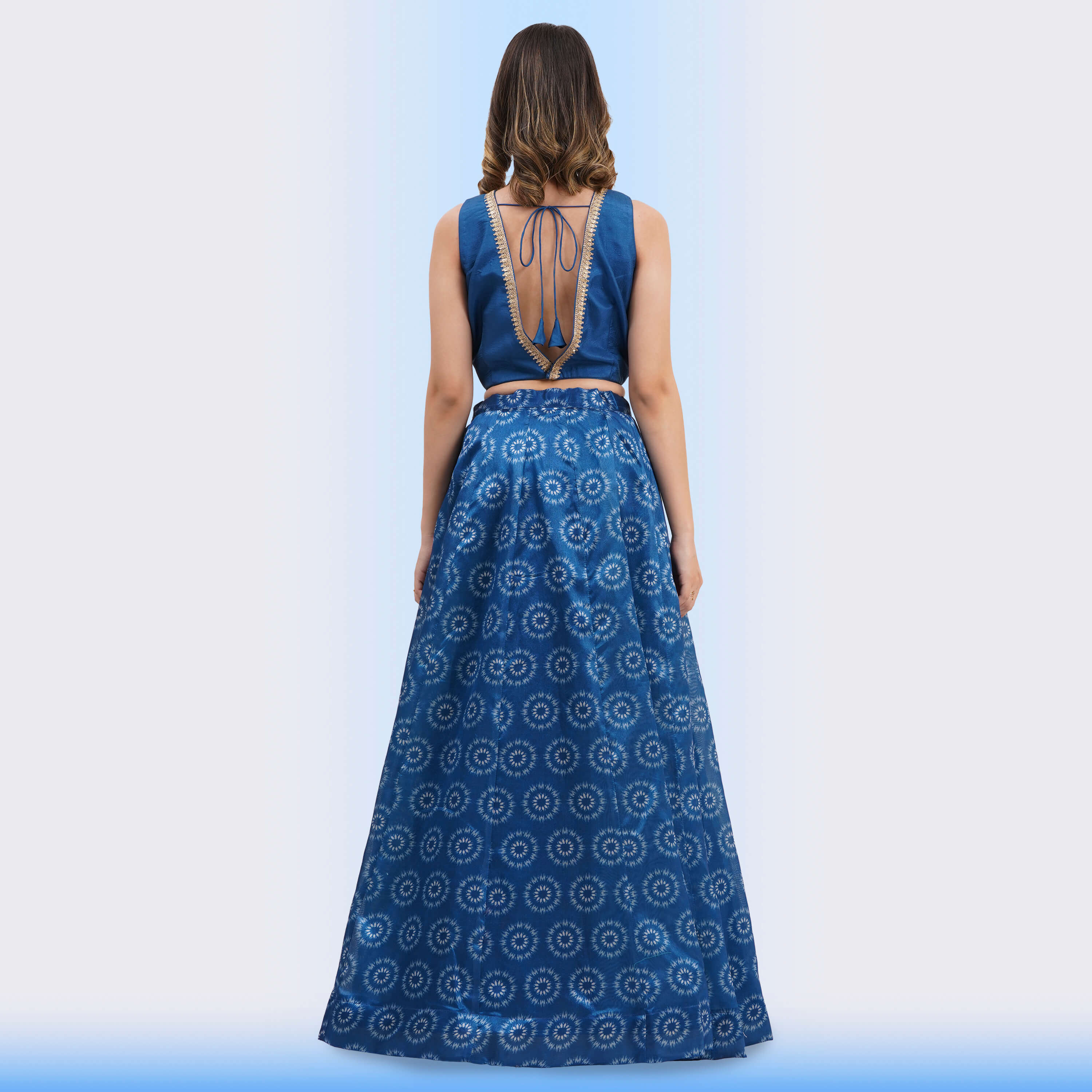 Sapphire Blue Medallion Print Lehenga Choli Set