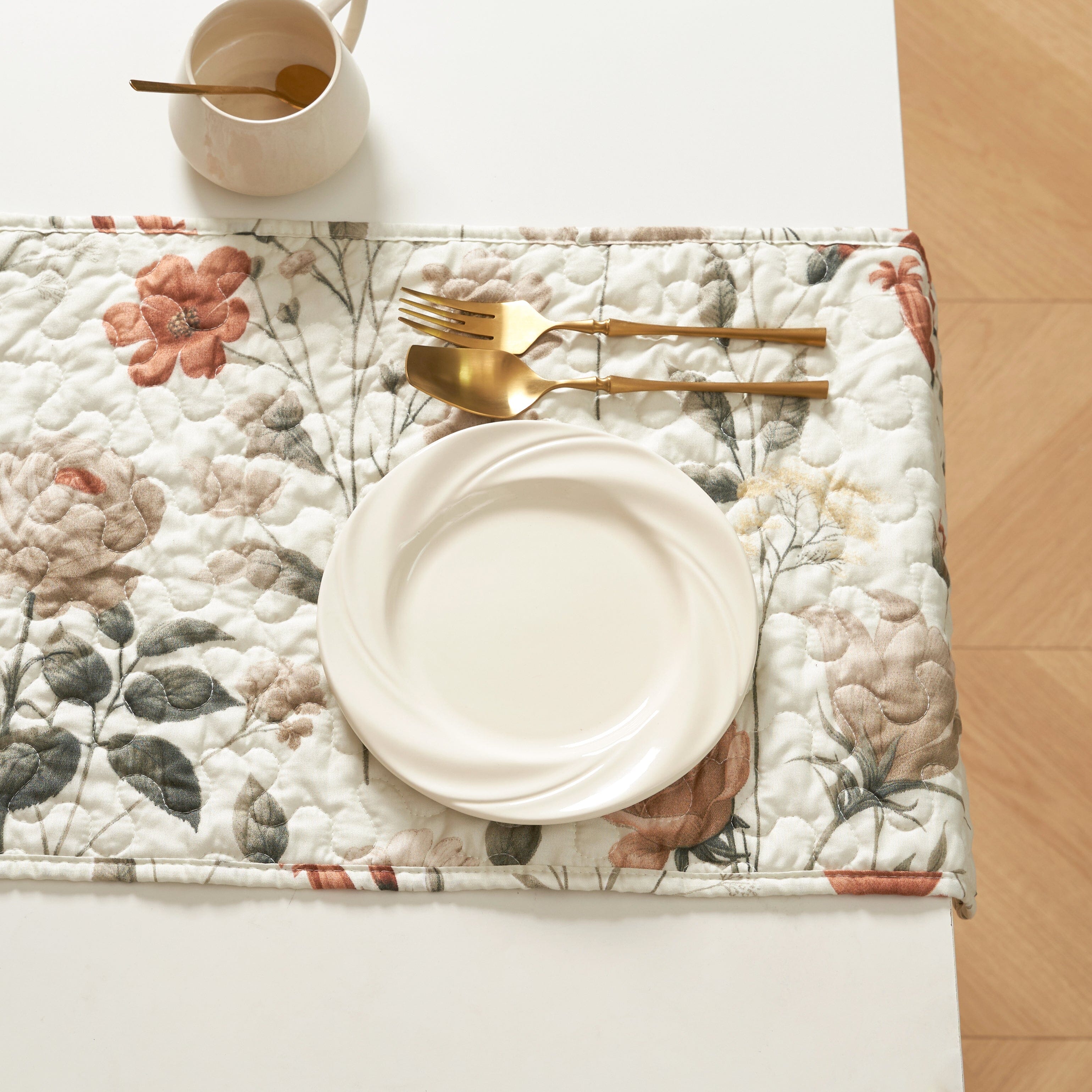 DaDalogy Enchanted Meadow Reversible Dinner Table Runner - Floral Elegance in Beige, Rose, and Soft Olive Green, Premium Soft Microfiber Quilted Table Runner