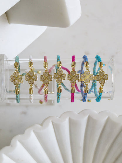 Heart Clover Bracelet - Adjustable Braided Cord