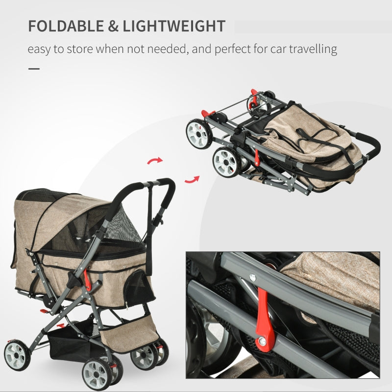 Pet Foldable Travel Carriage Stroller with Reversible Handle