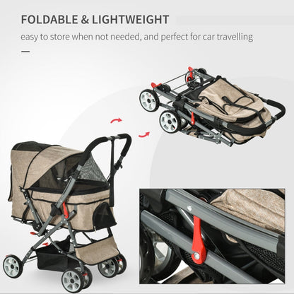 Pet Foldable Travel Carriage Stroller with Reversible Handle