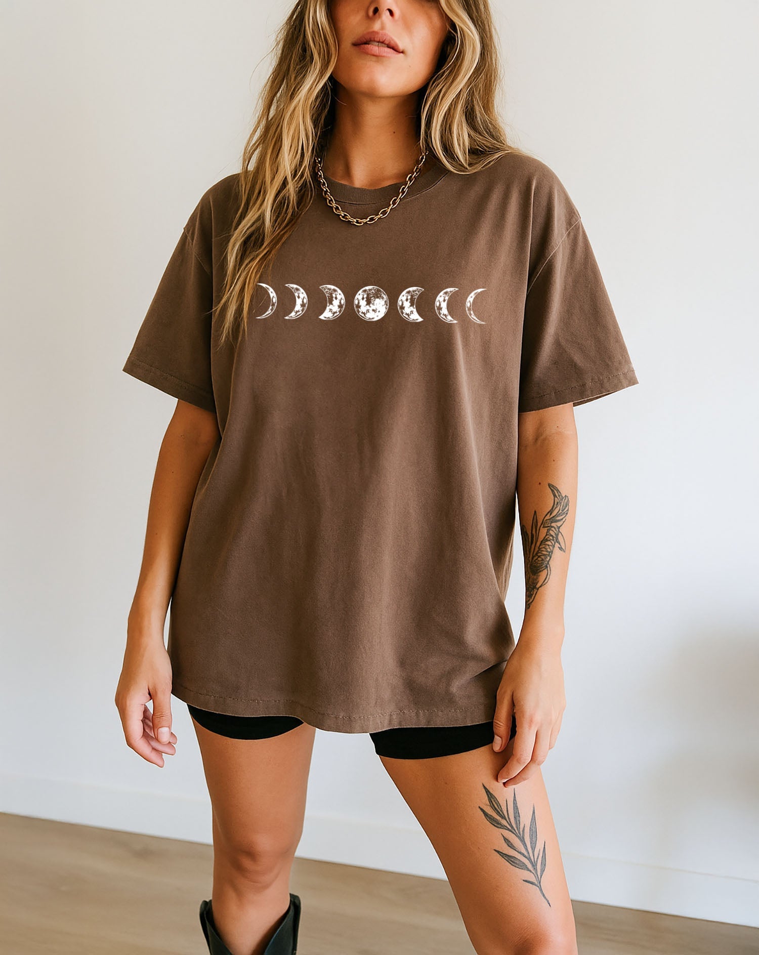 Moon Phase Nature Summer Vacation Camping Garment Dyed T Shirt