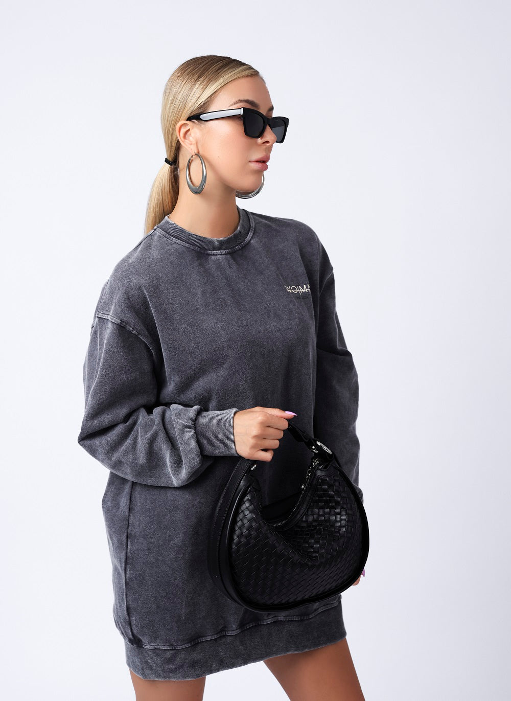 AMARA WOVEN LEATHER HALF MOON HANDBAG