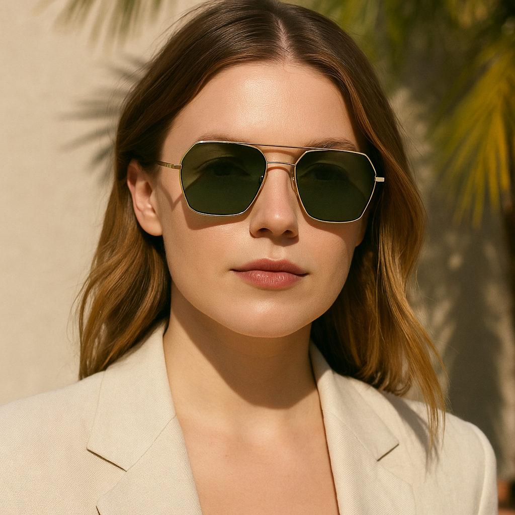 WO|MN logo aviator sunglasses metal and acetate frame - gold with dark green polarized lenses