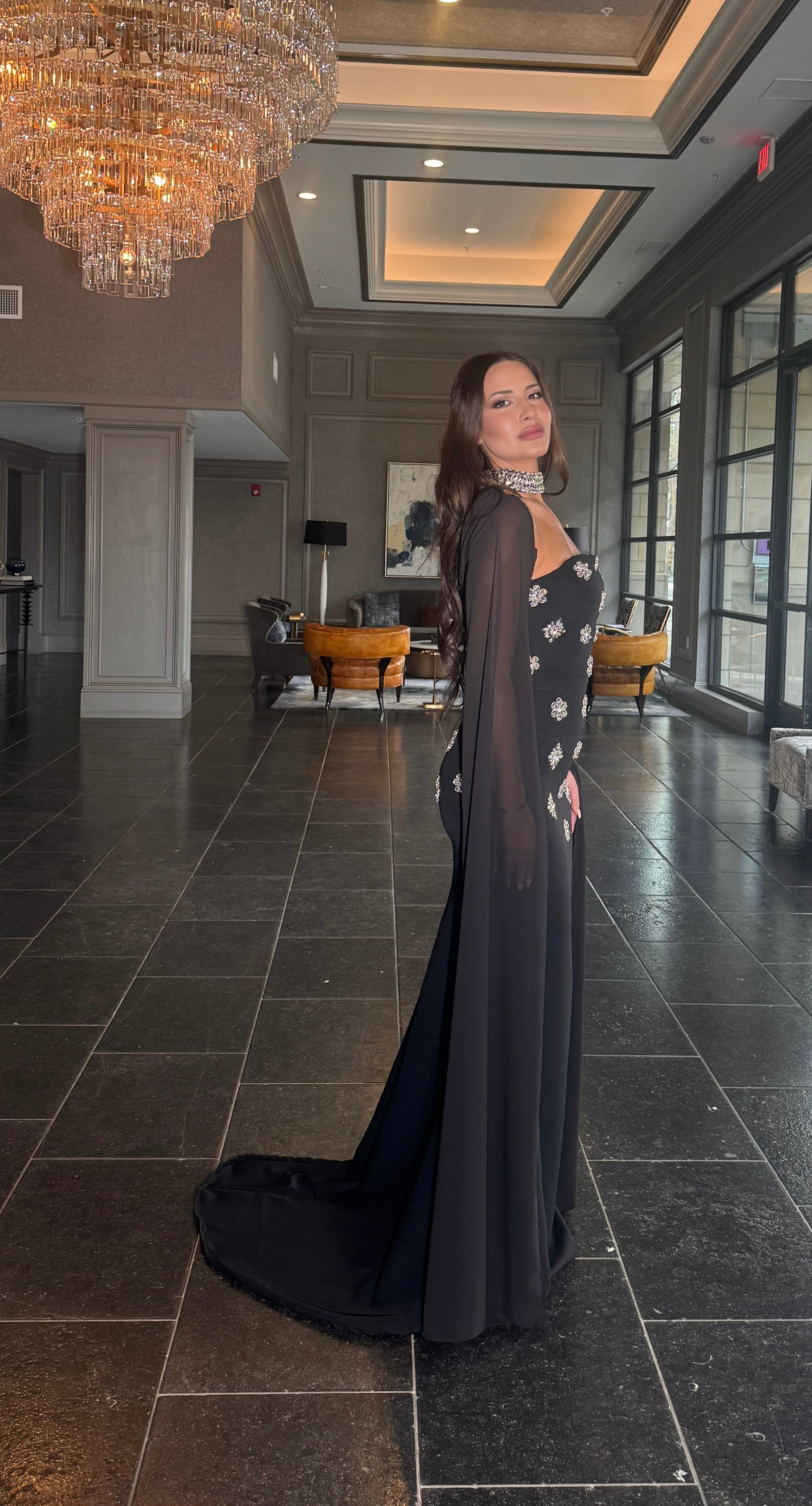 Maria beaded choker neckline floor-length silhouette