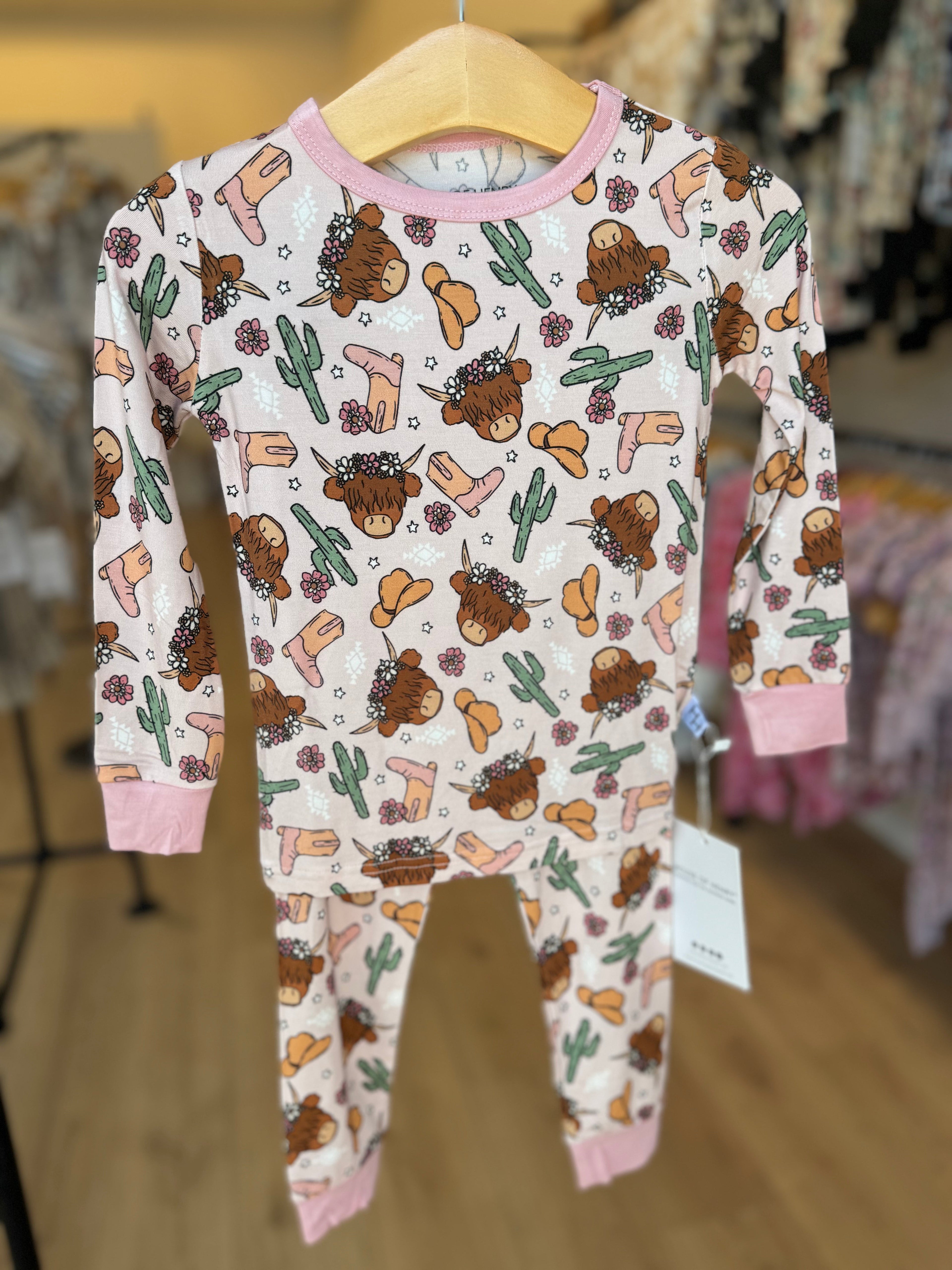 Pink Highland Cow 2 piece PJ's