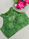 Green : Halter neck embroidered blouse