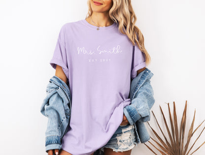 Mrs Custom Personalization name Honeymoon Comfort Colors Garment Dyed T Shirt