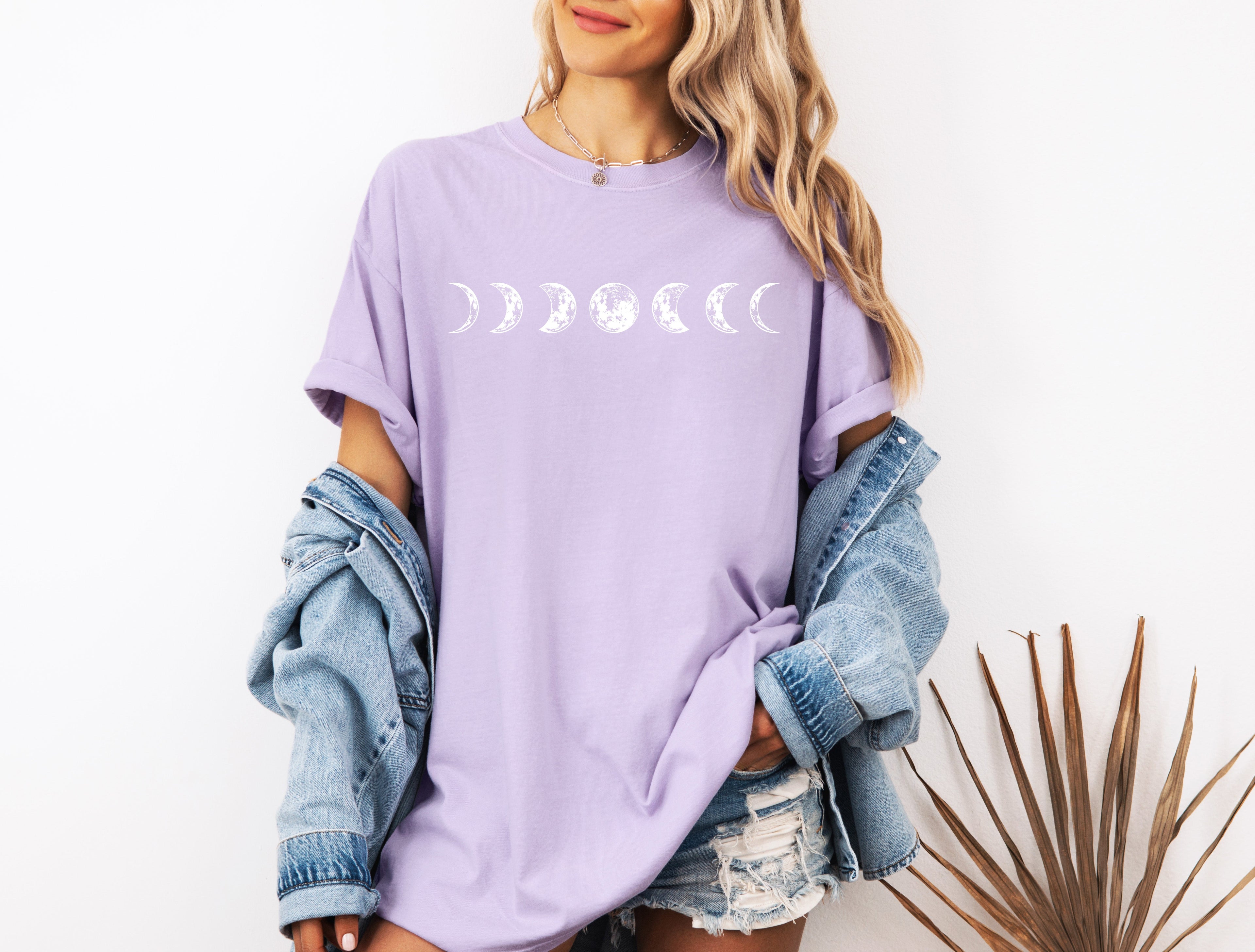 Moon Phase Nature Summer Vacation Camping Garment Dyed T Shirt