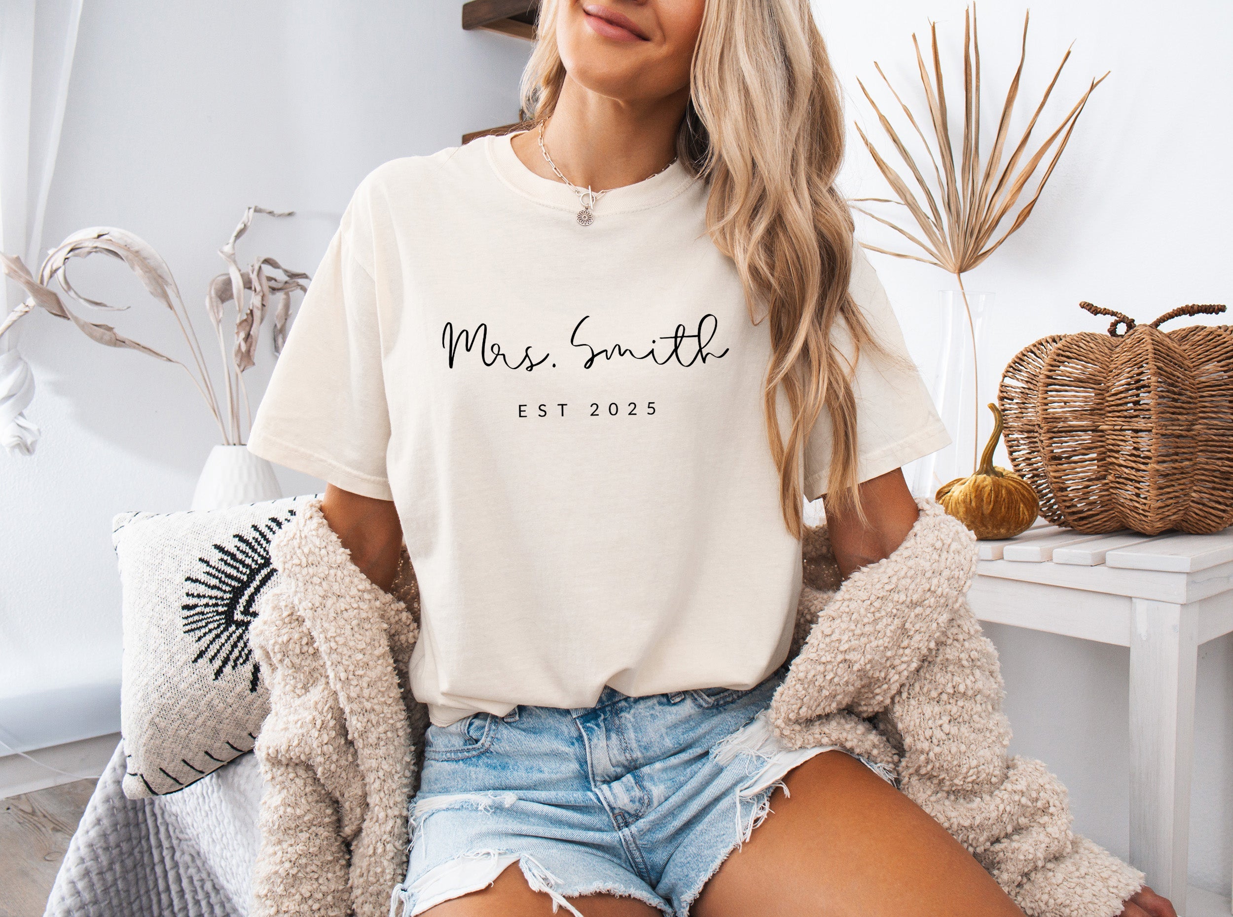 Mrs Custom Personalization name Honeymoon Comfort Colors Garment Dyed T Shirt